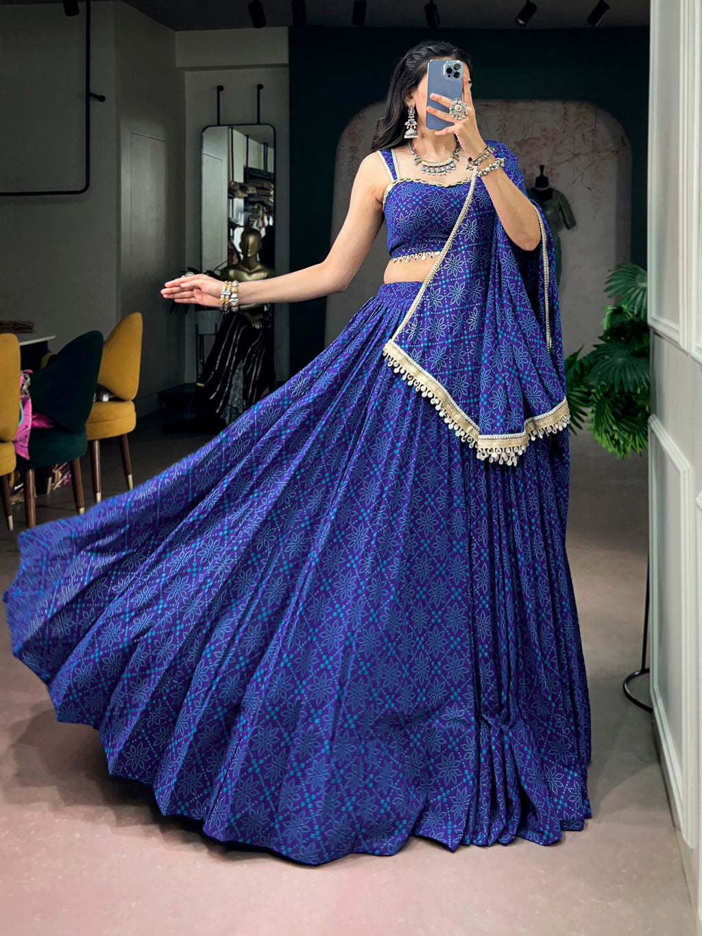 Georgette Bandhej Foil Printed Lehenga With Dupatta