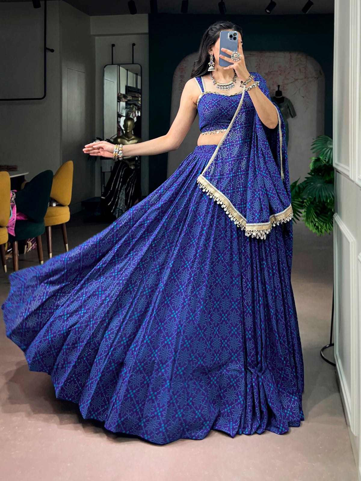 Georgette Bandhej Foil Printed Lehenga With Dupatta