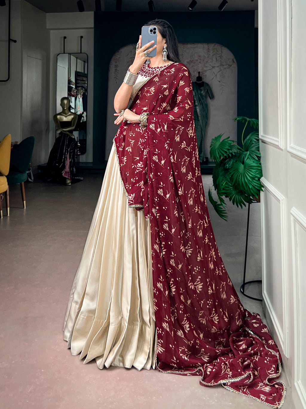 Moonga Silk Real Mirror Work Navratri Lehenga With Dupatta