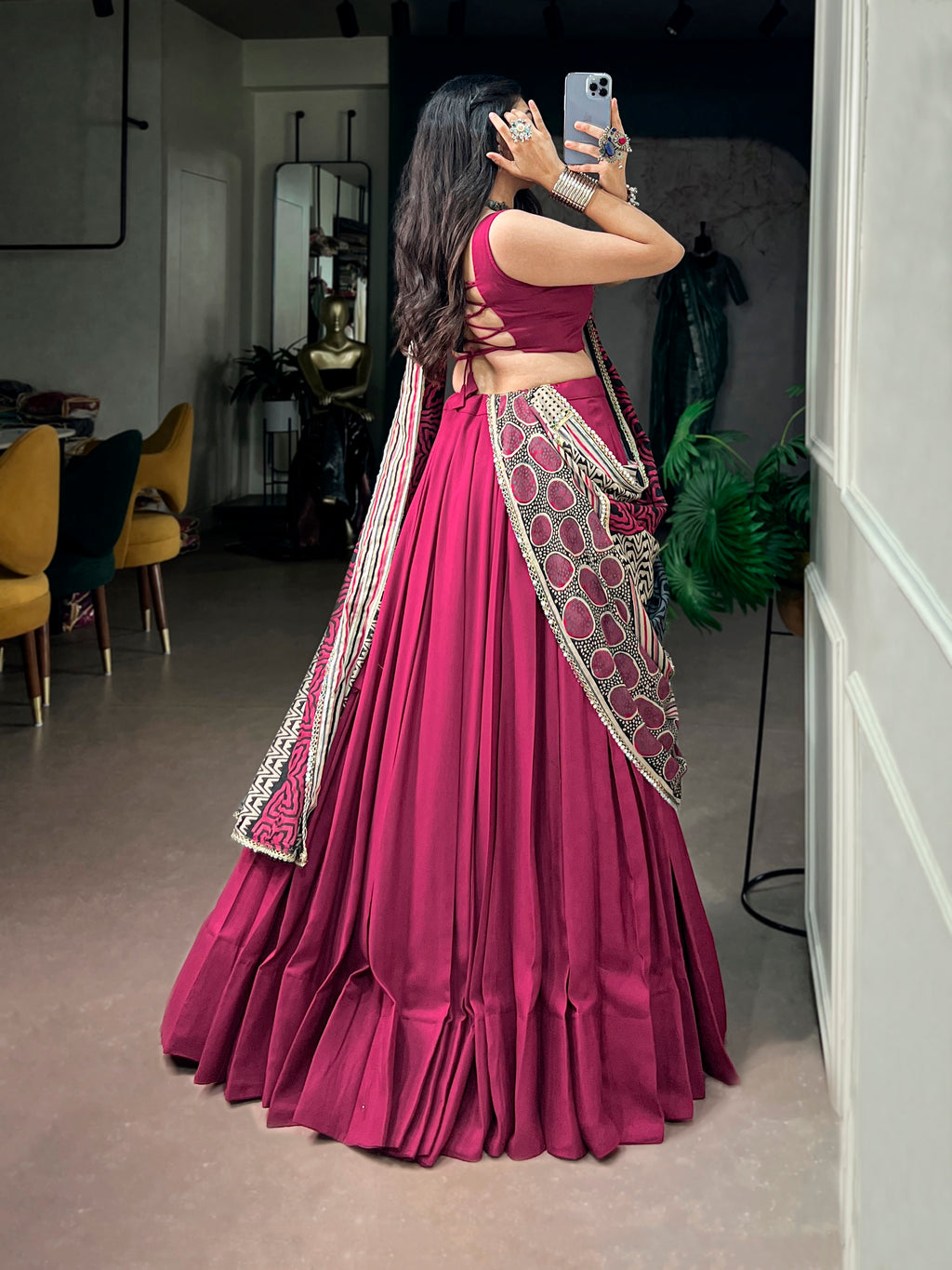 Rayon Plain Navratri Lehenga With Dupatta