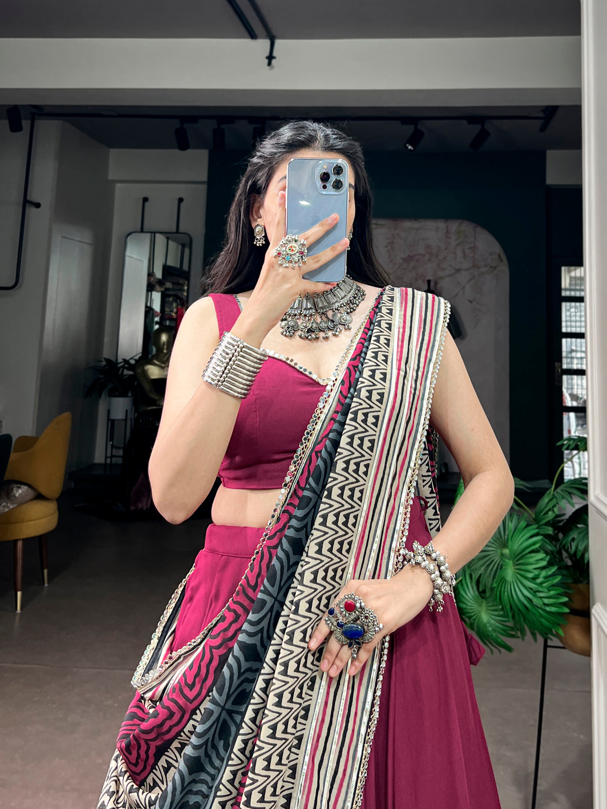 Rayon Plain Navratri Lehenga With Dupatta
