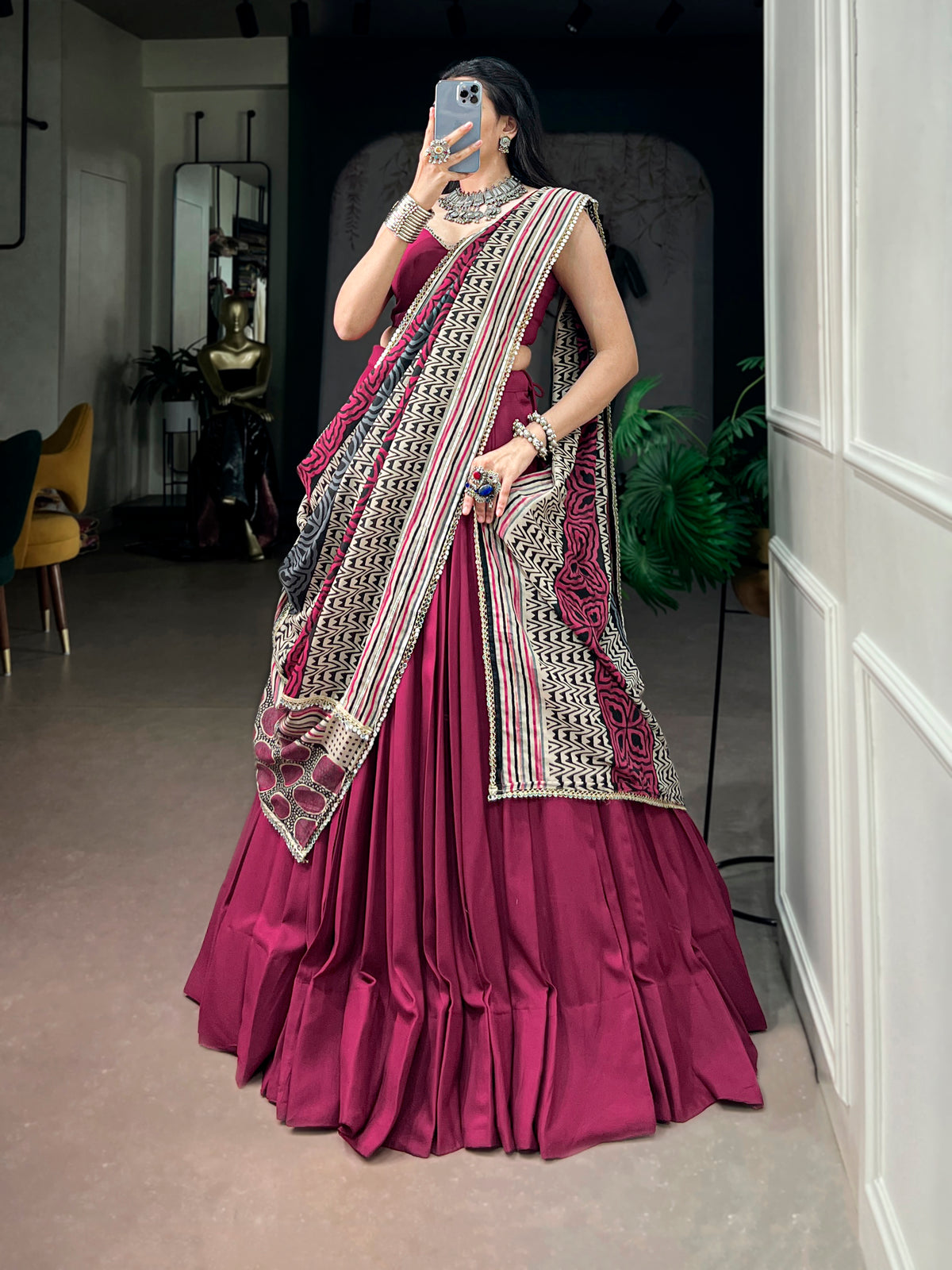 Rayon Plain Navratri Lehenga With Dupatta