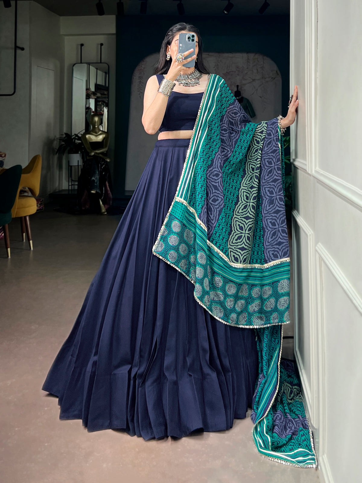 Rayon Plain Navratri Lehenga With Dupatta