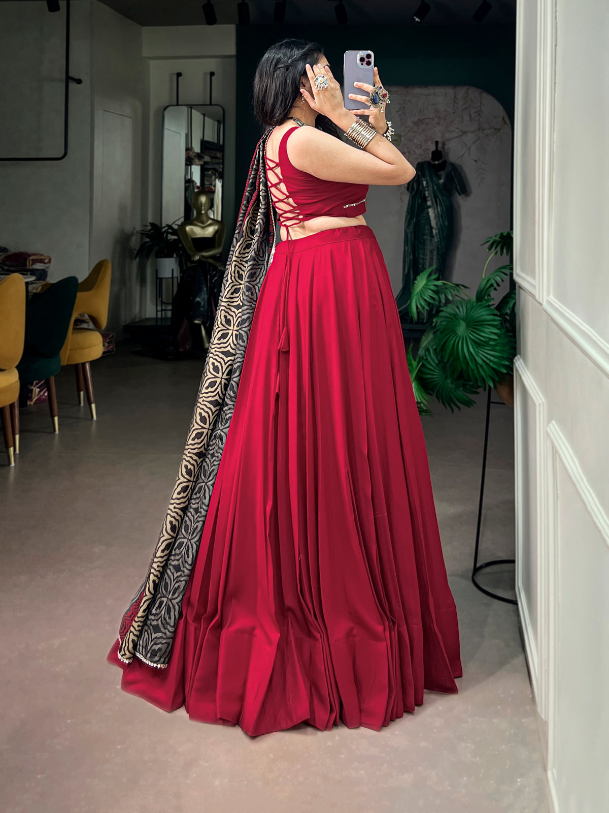 Rayon Plain Navratri Lehenga With Dupatta