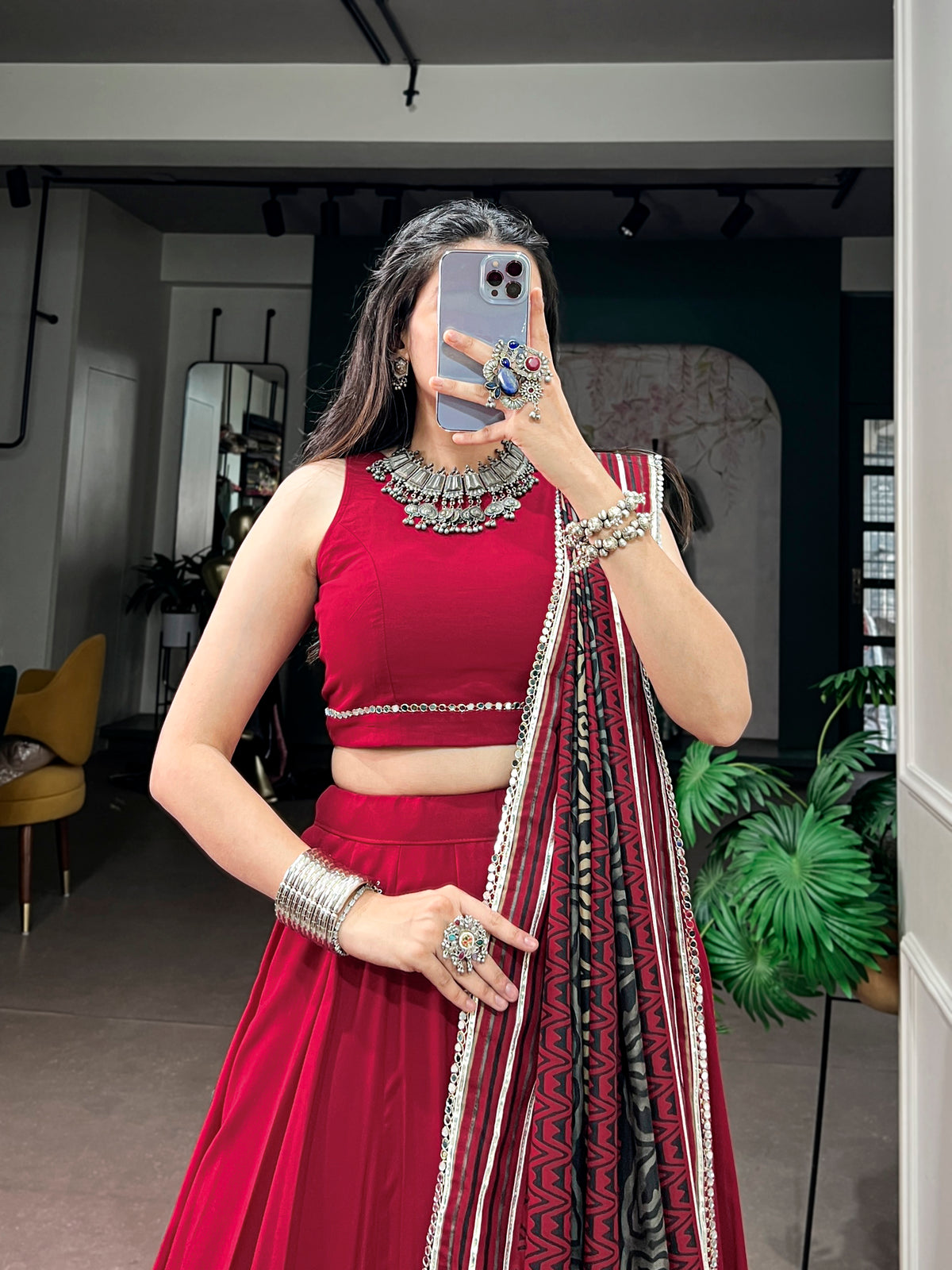 Rayon Plain Navratri Lehenga With Dupatta