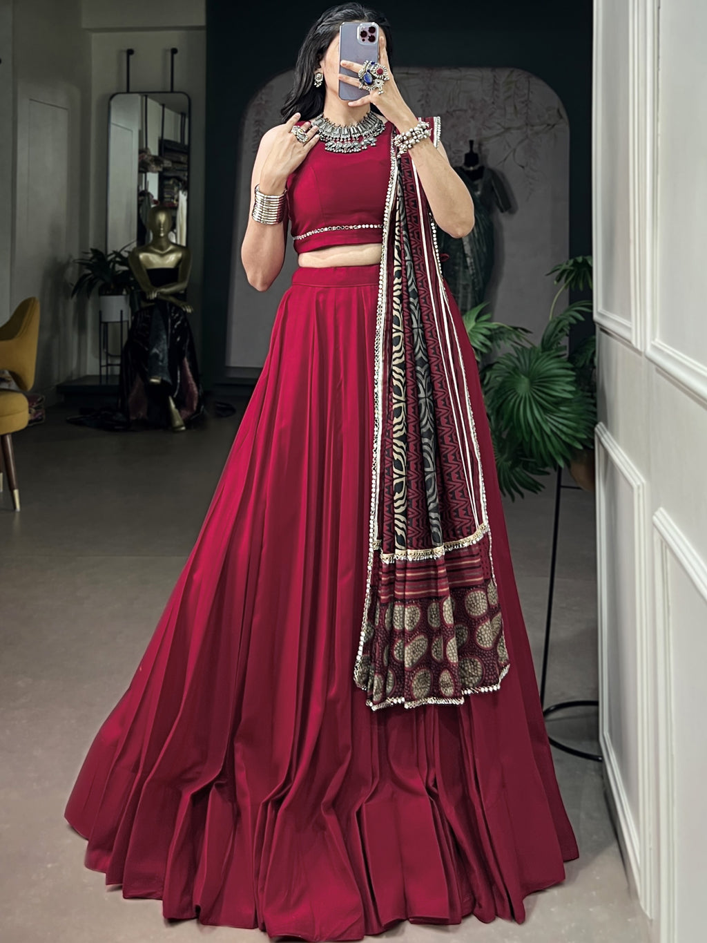Rayon Plain Navratri Lehenga With Dupatta