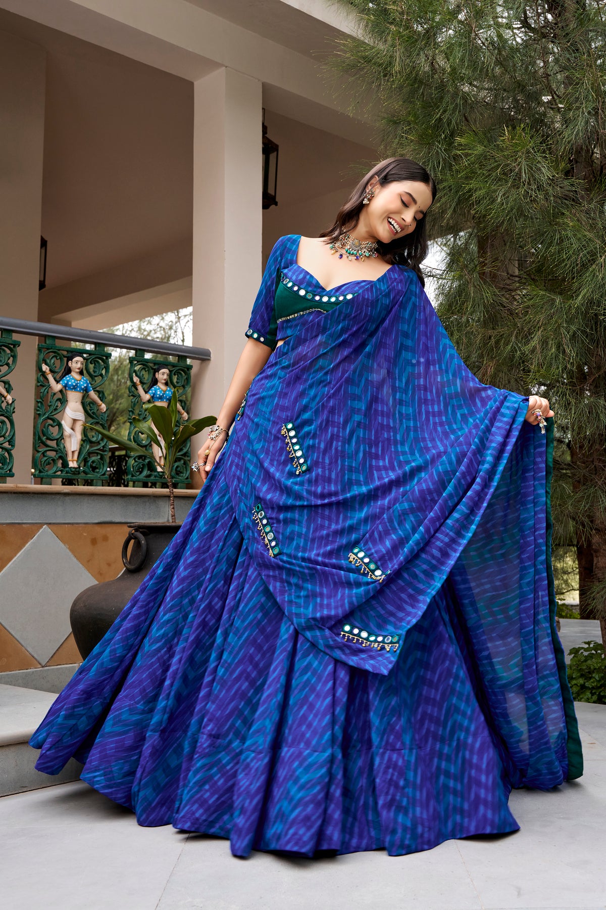Georgette Mirror Work Navratri Lehenga With Dupatta
