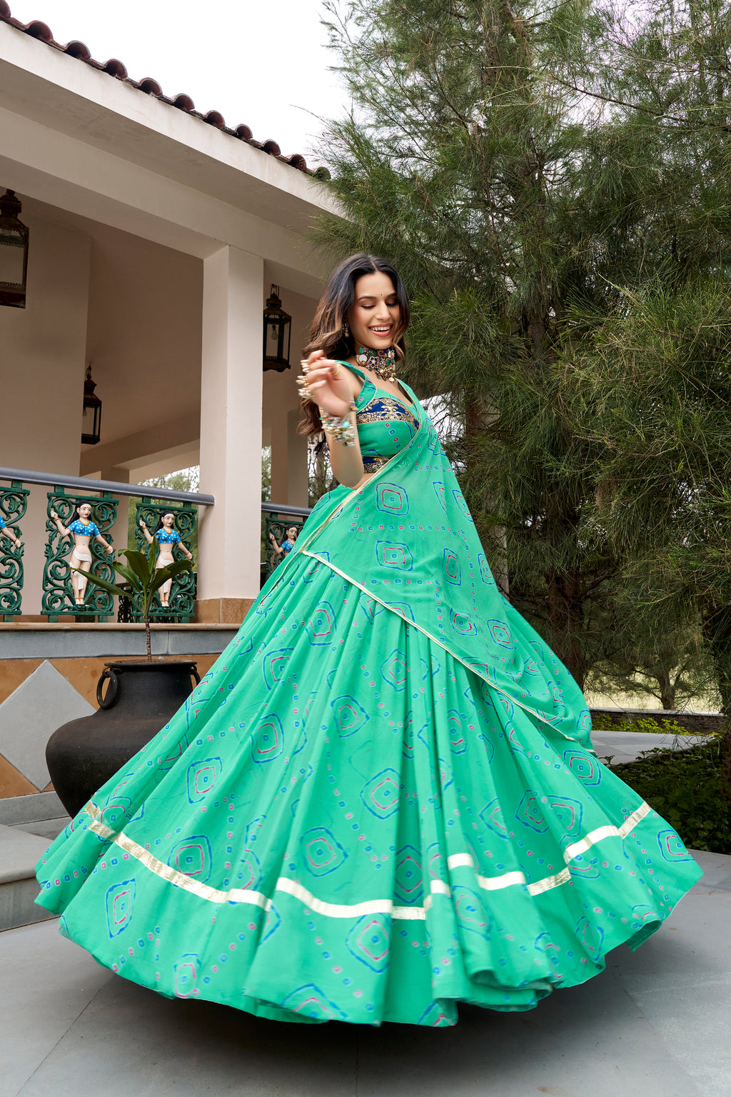 Bandhej Printed Navratri Lehenga With Dupatta