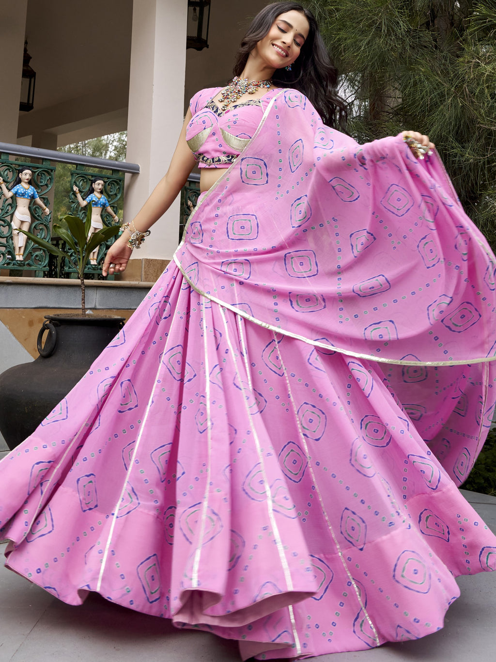 Bandhej Printed Navratri Lehenga With Dupatta