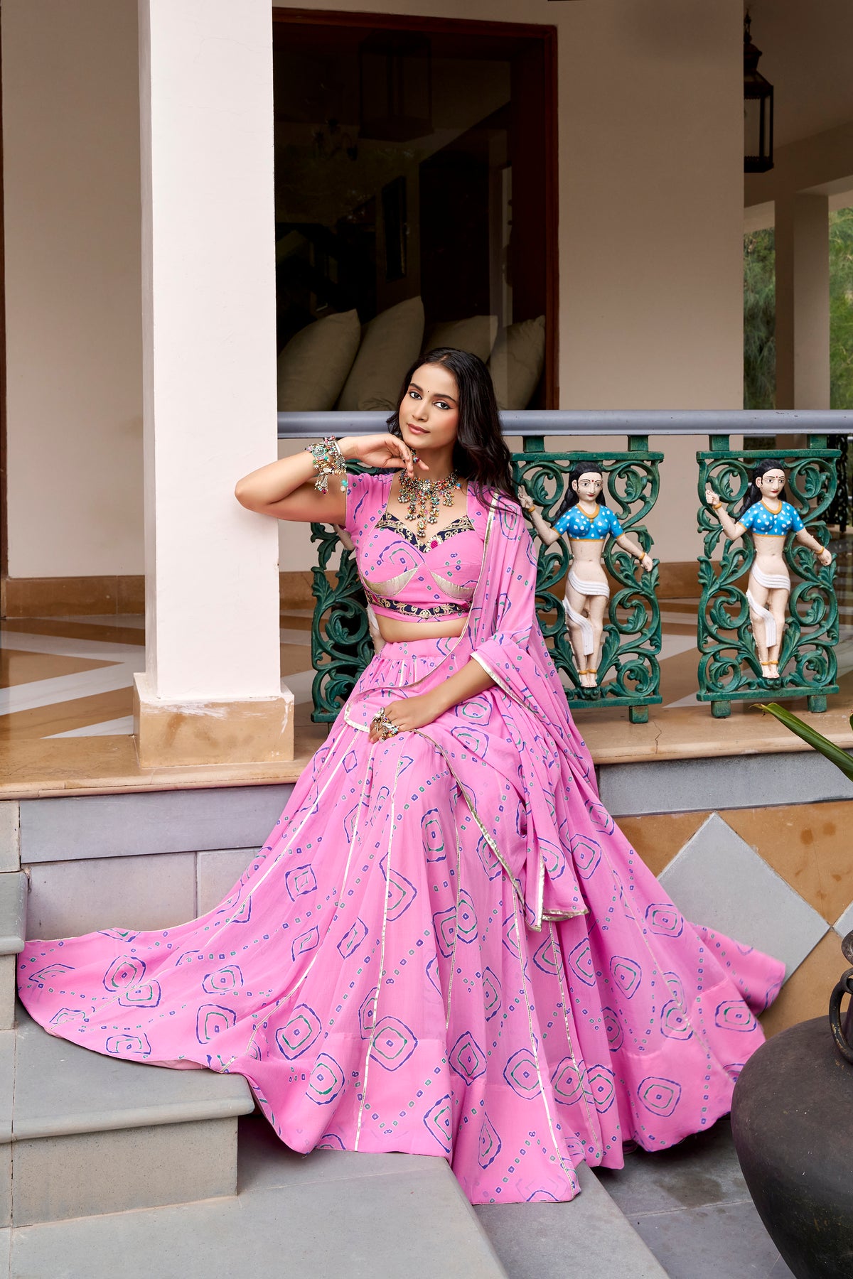 Bandhej Printed Navratri Lehenga With Dupatta