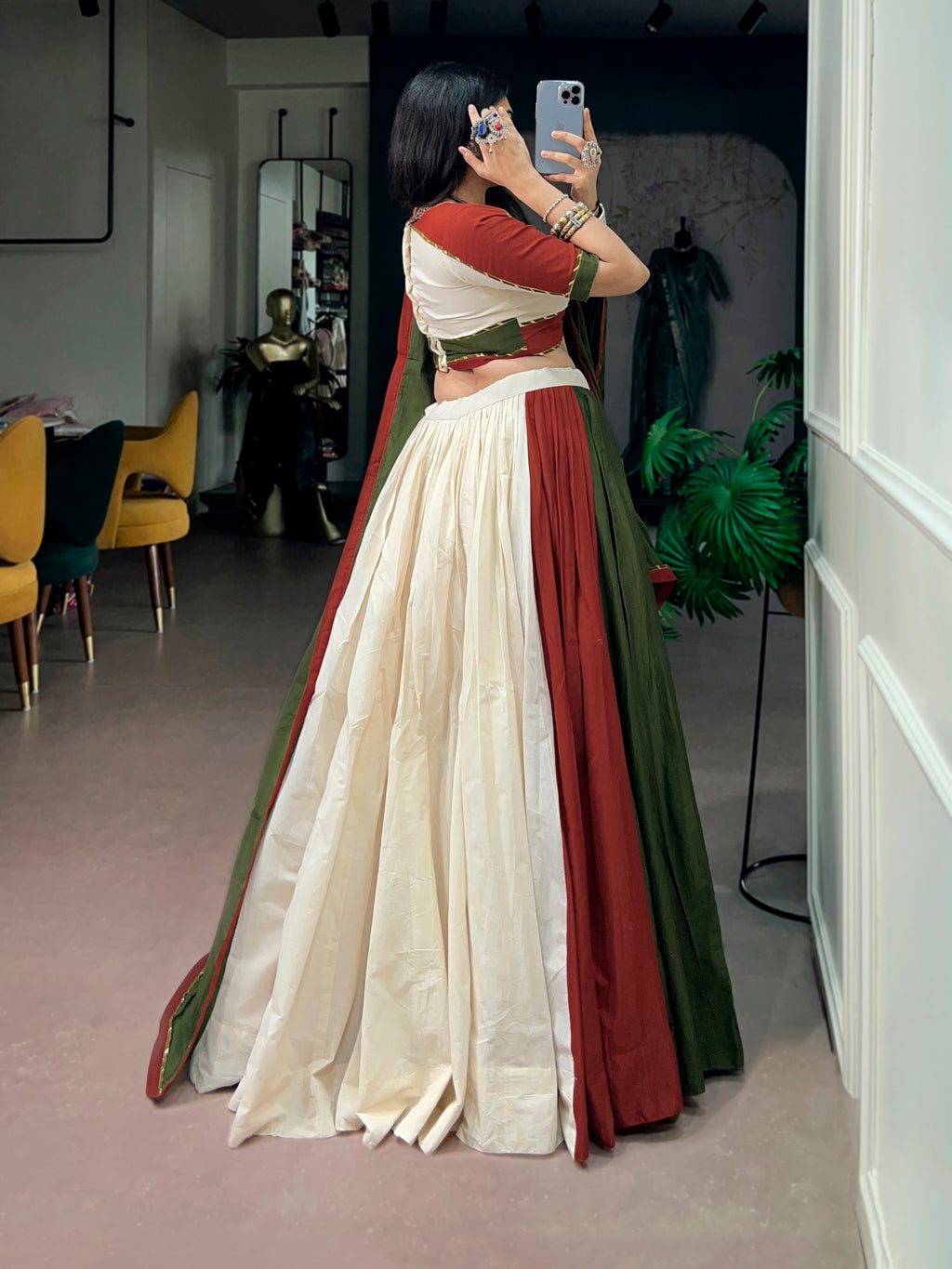 Pure Cotton Gamthi Work Navratri Lehenga With Dupatta