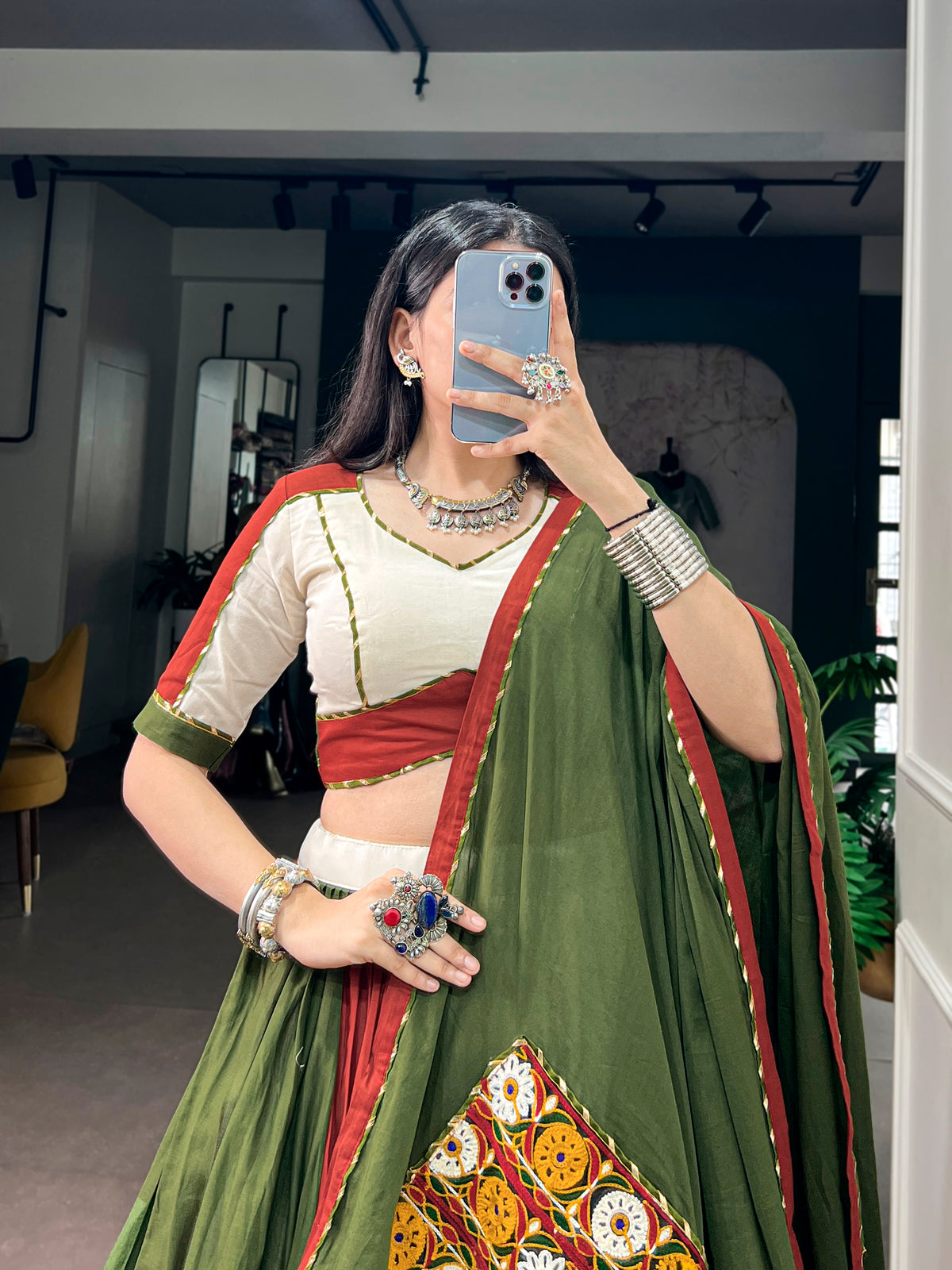 Pure Cotton Gamthi Work Navratri Lehenga With Dupatta