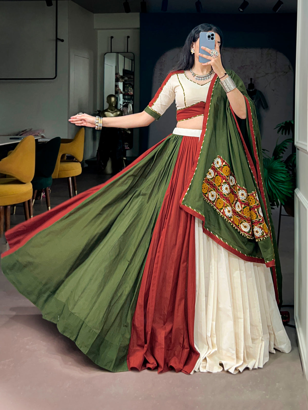 Pure Cotton Gamthi Work Navratri Lehenga With Dupatta