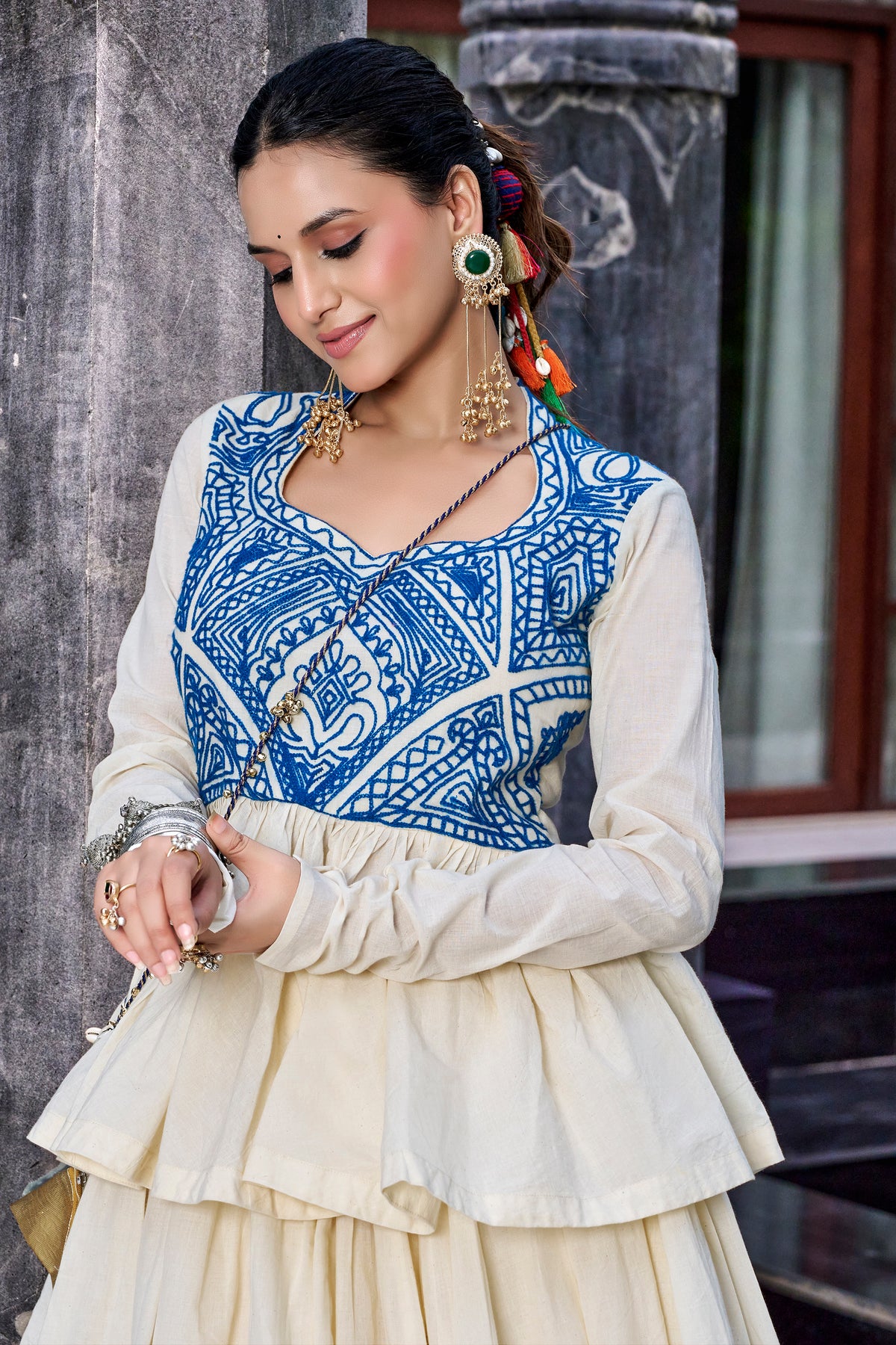 Pure Cotton Gamthi Work Navratri Lehenga With Top