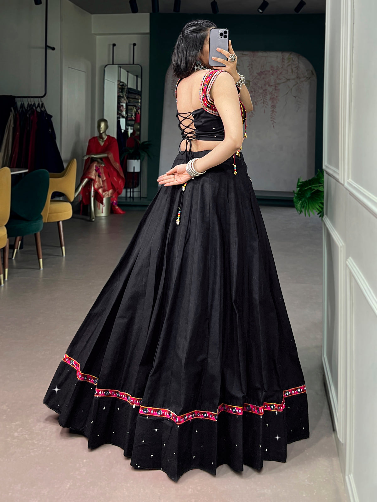 Pure Cotton Mirror Work Navratri Lehenga