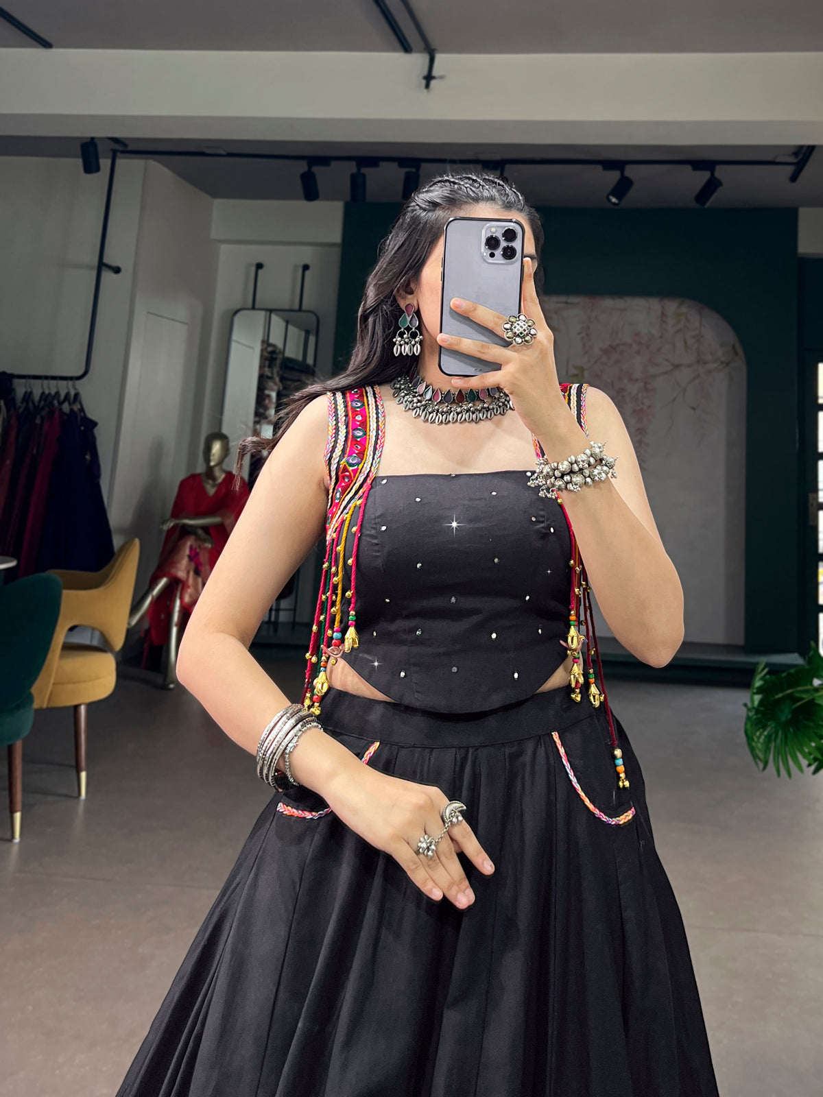 Pure Cotton Mirror Work Navratri Lehenga