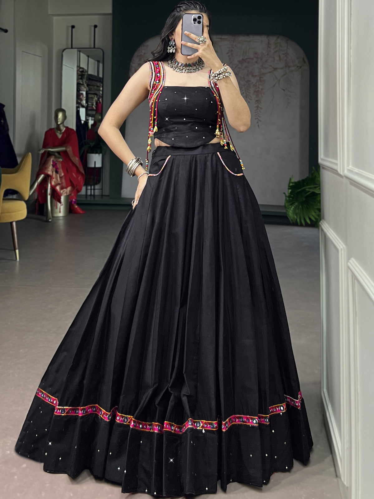 Pure Cotton Mirror Work Navratri Lehenga