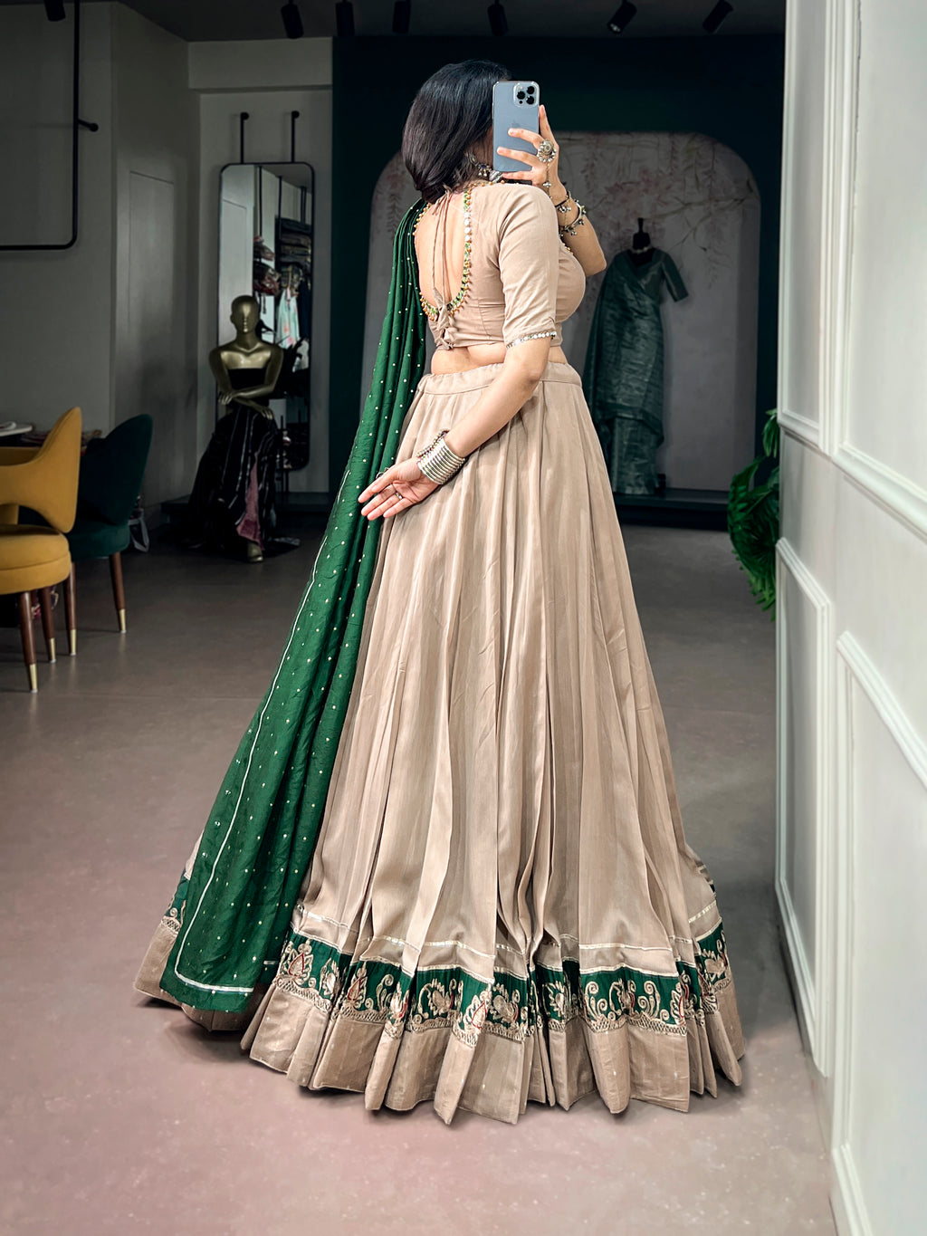Chanderi Embroidered Navratri Lehenga With Dupatta