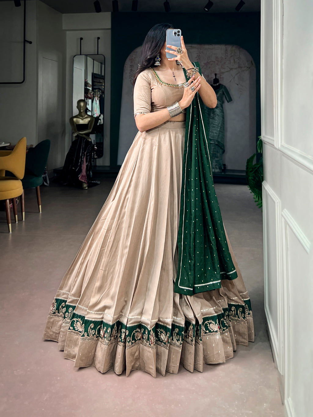 Chanderi Embroidered Navratri Lehenga With Dupatta