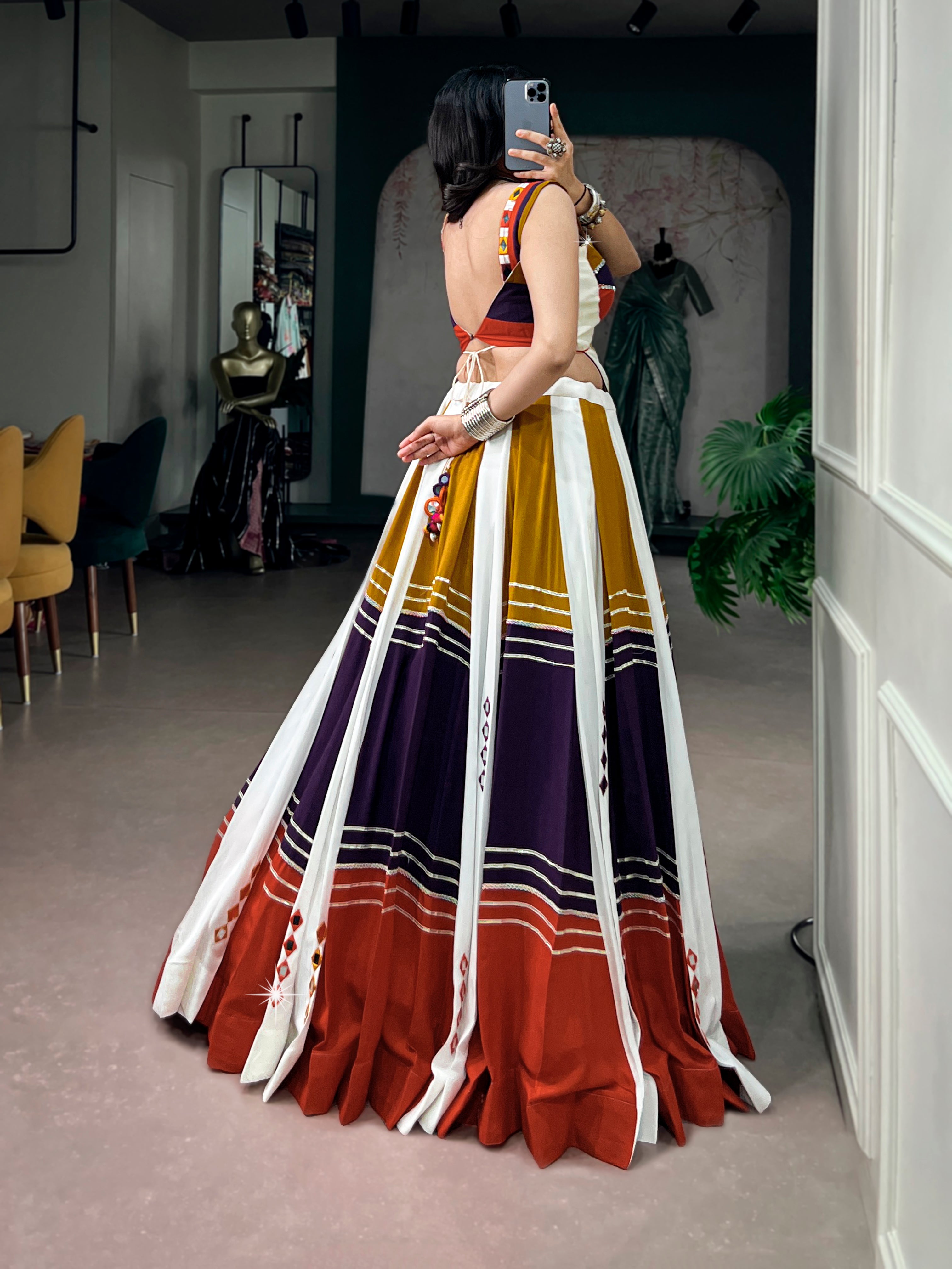 Rayon Mirror Work Navratri Lehenga With Fency Blouse