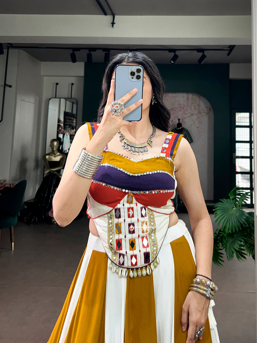 Rayon Mirror Work Navratri Lehenga With Fency Blouse