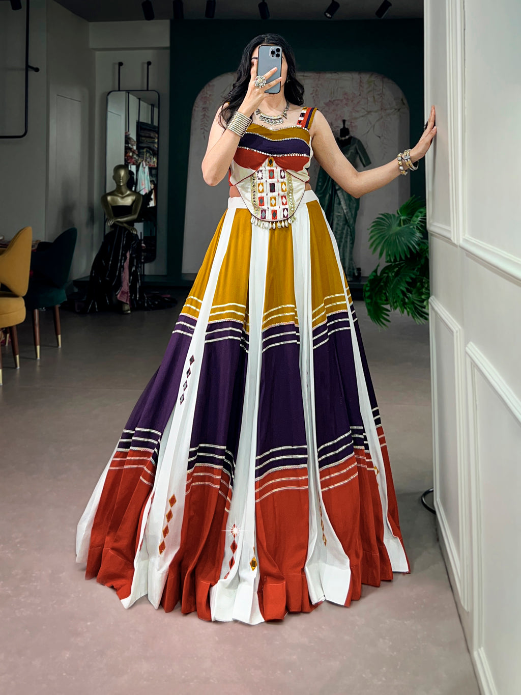 Rayon Mirror Work Navratri Lehenga With Fency Blouse