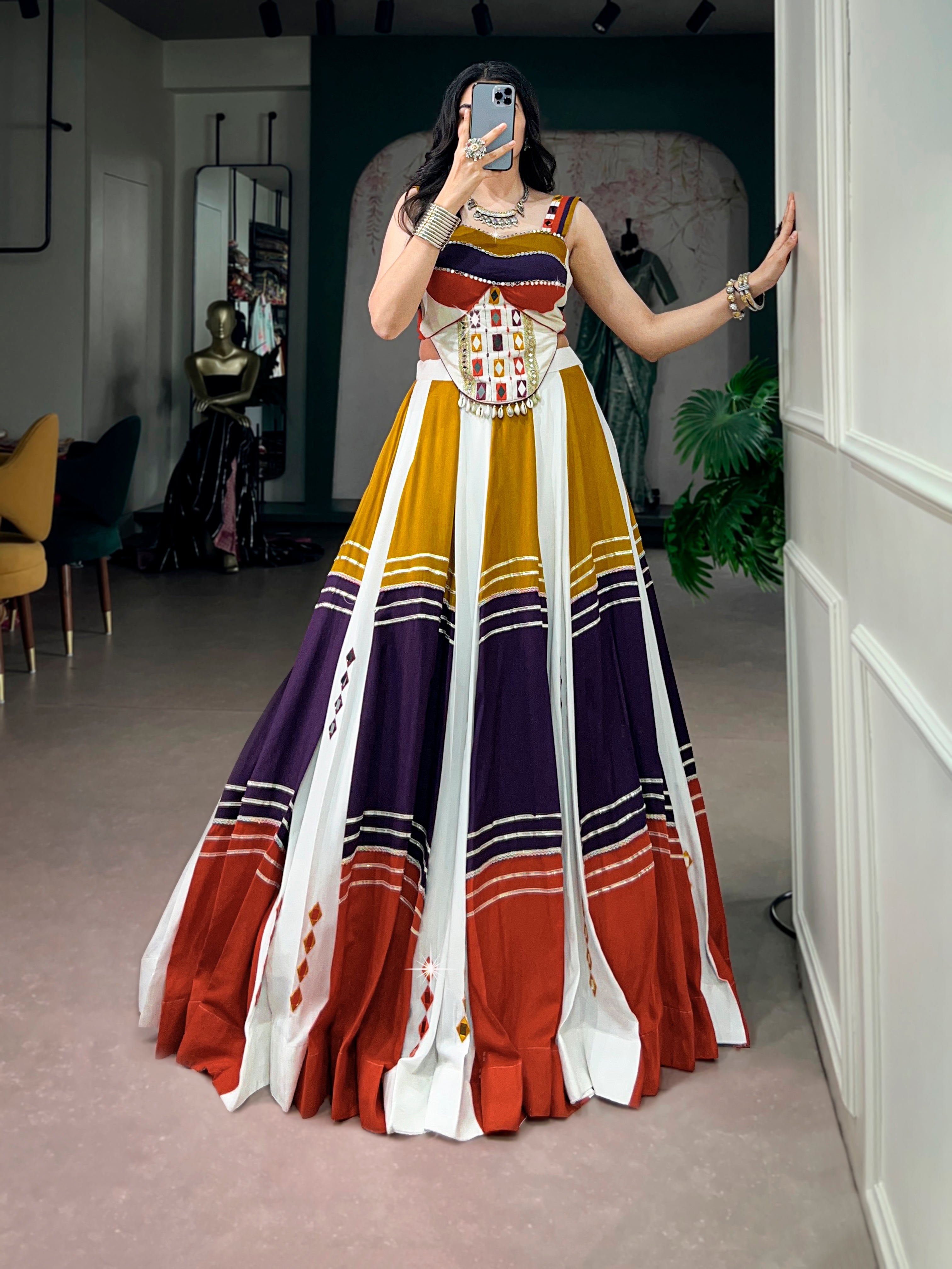 Rayon Mirror Work Navratri Lehenga With Fency Blouse