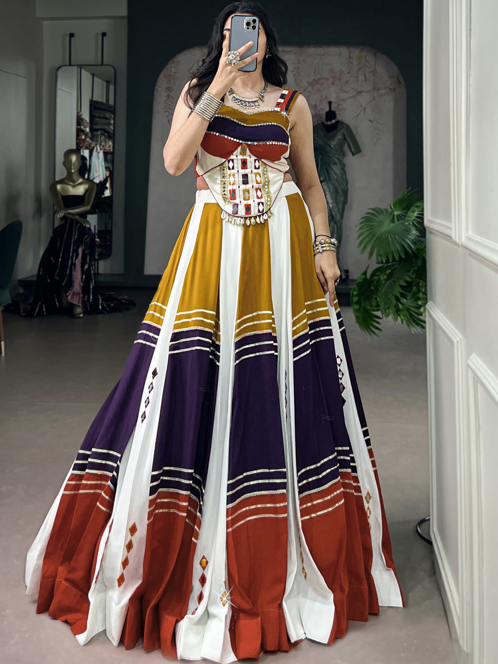 Rayon Mirror Work Navratri Lehenga With Fency Blouse