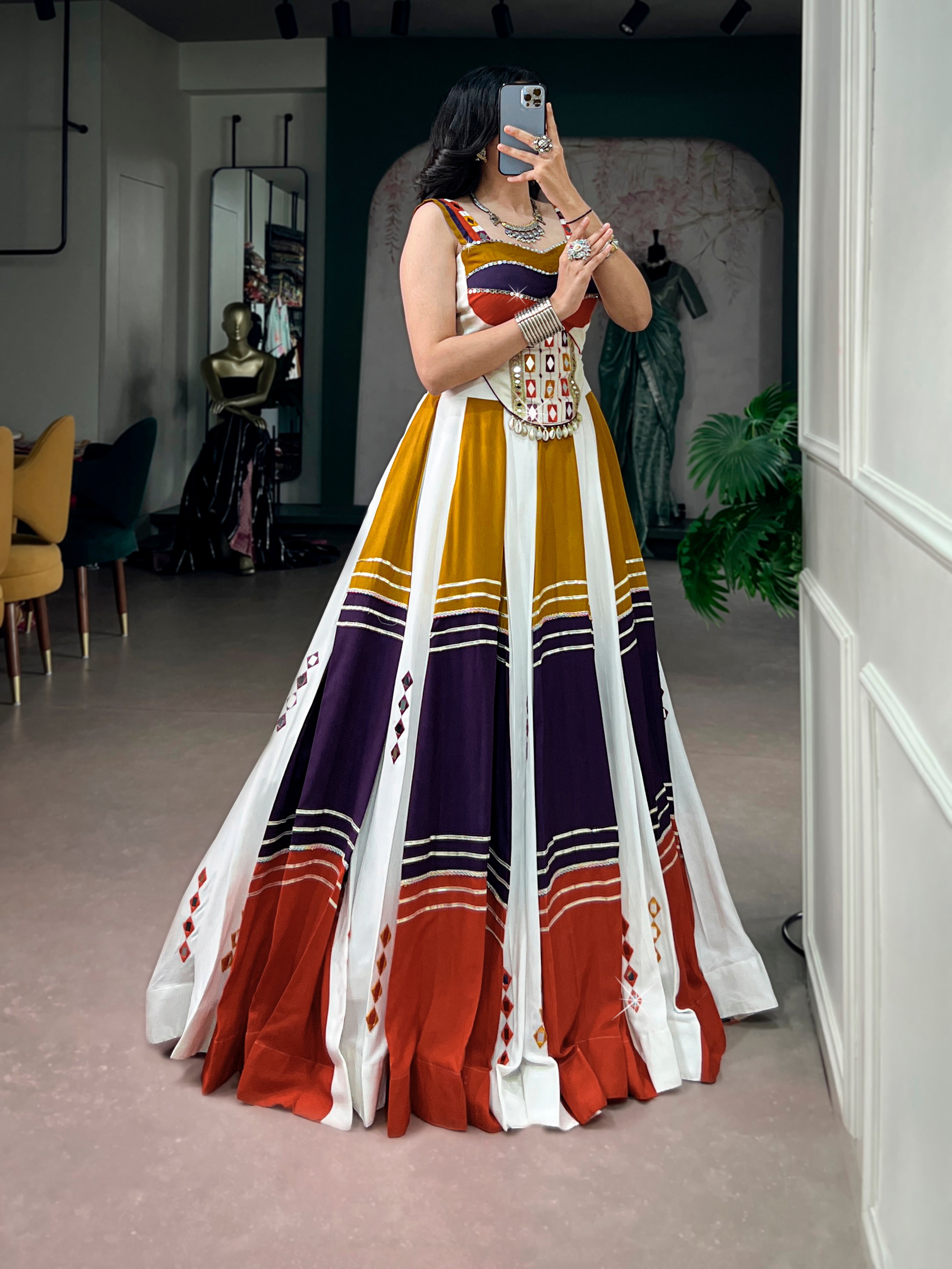 Rayon Mirror Work Navratri Lehenga With Fency Blouse