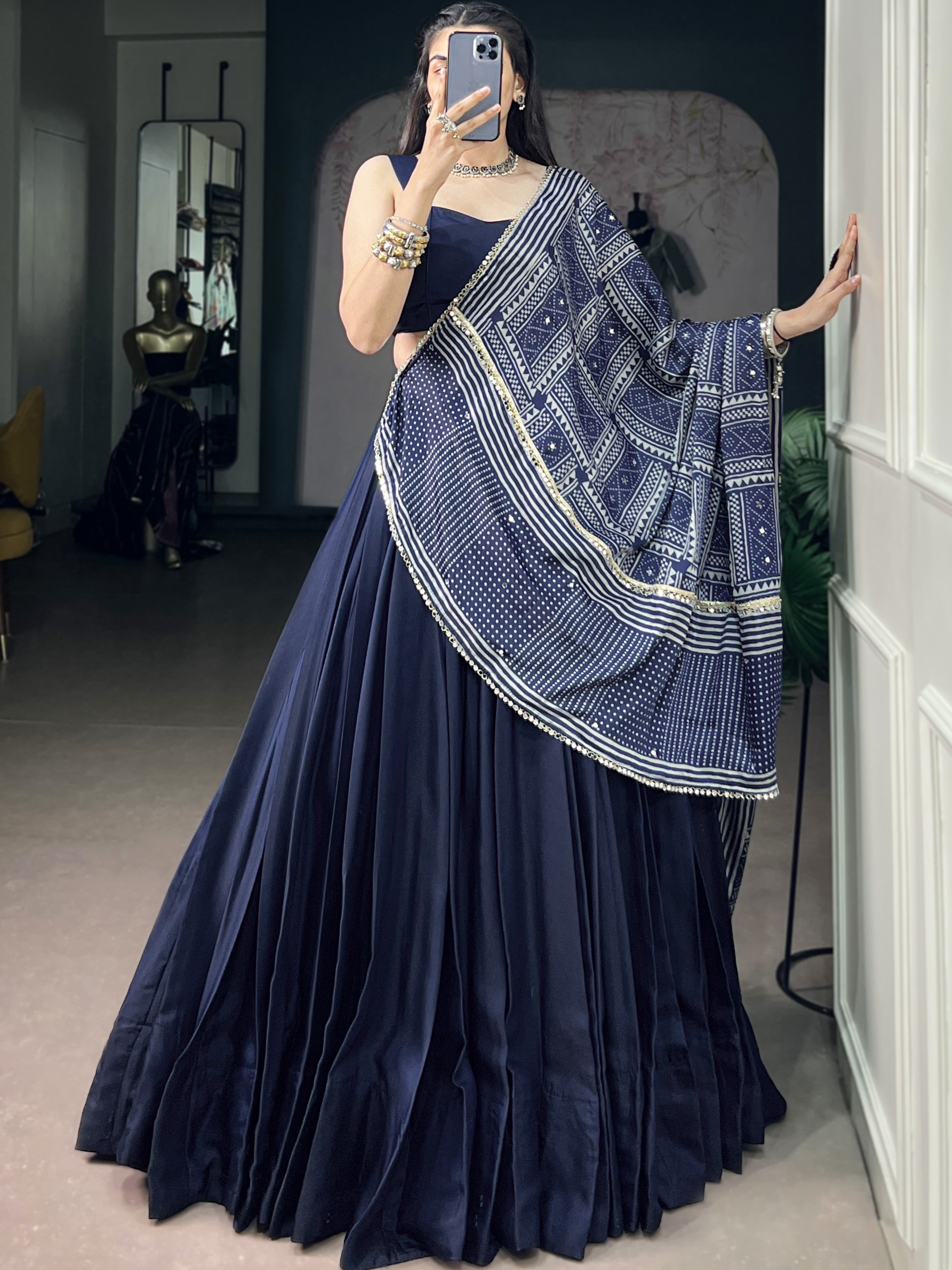 Moonga Silk Plain Navratri Lehenga With Dupatta