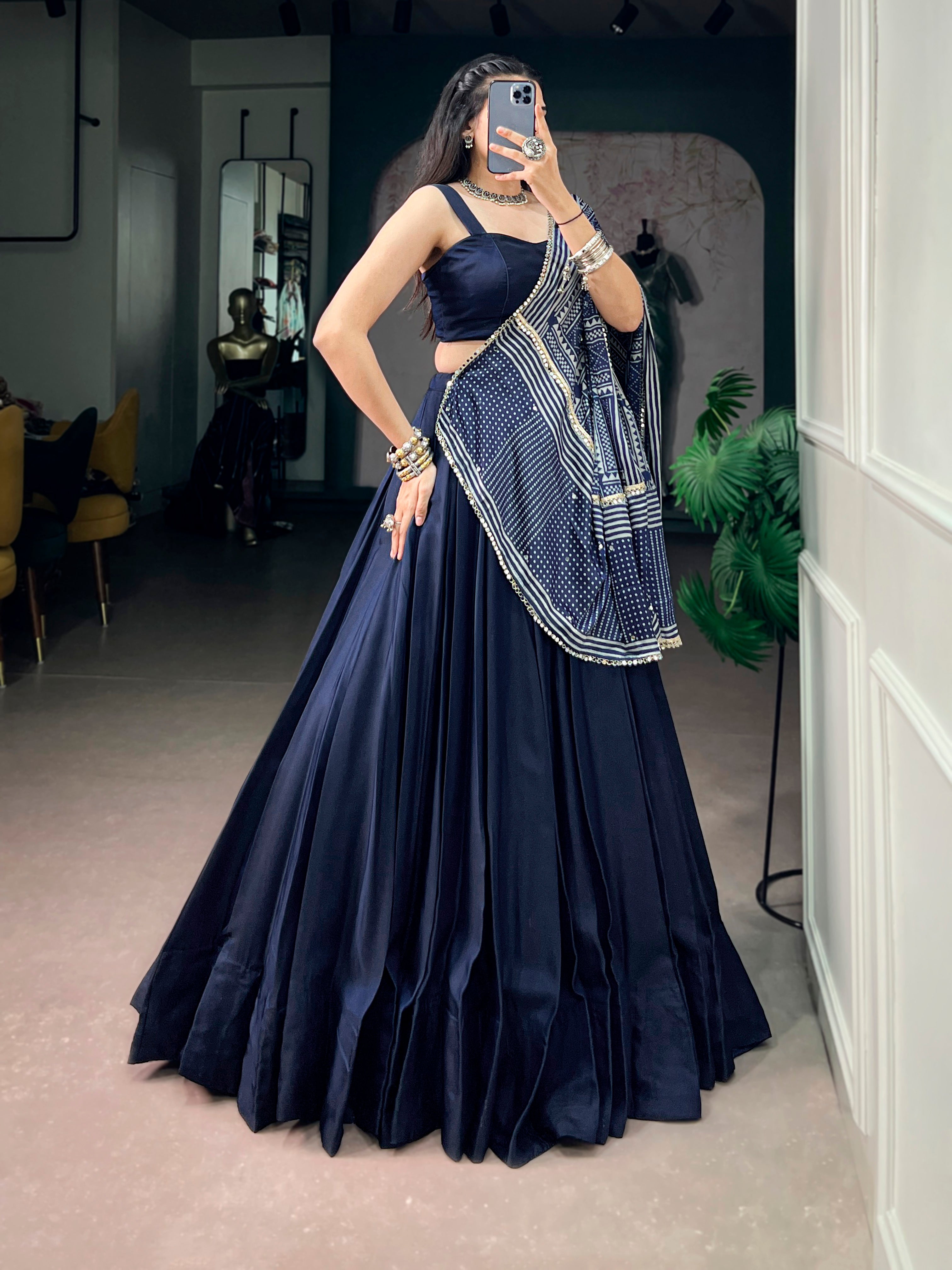 Moonga Silk Plain Navratri Lehenga With Dupatta