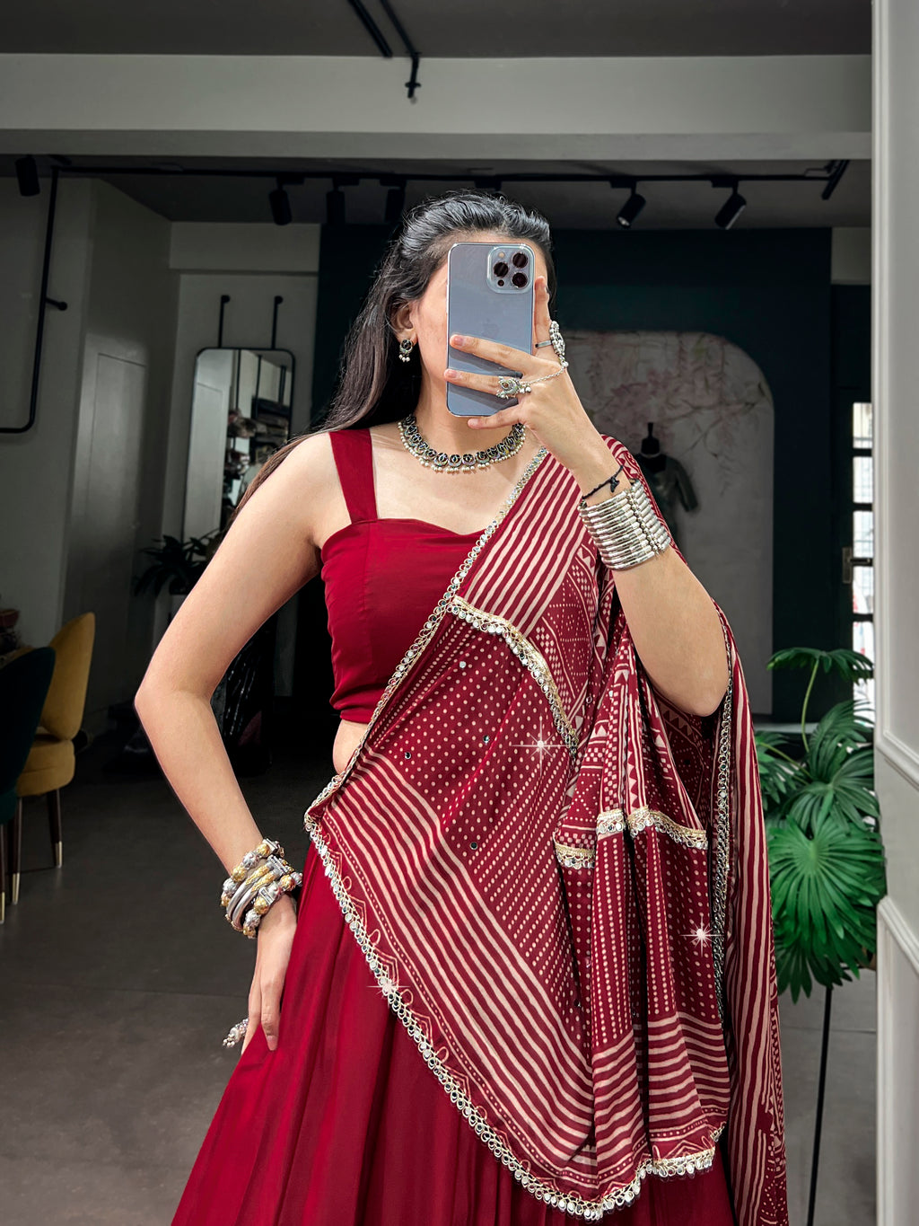 Moonga Silk Plain Navratri Lehenga With Dupatta