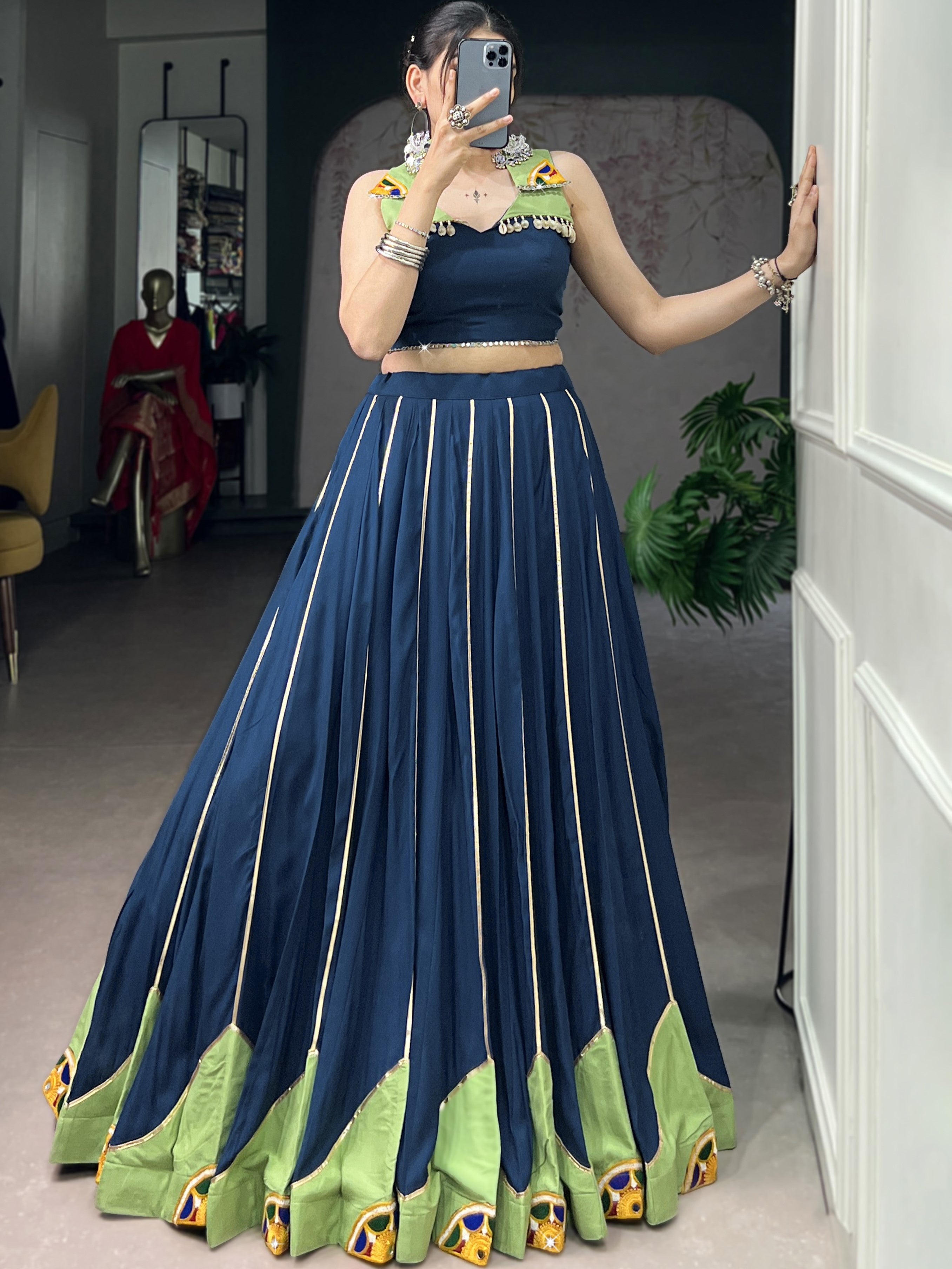 Rayon Gamthi Work Navratri Lehenga