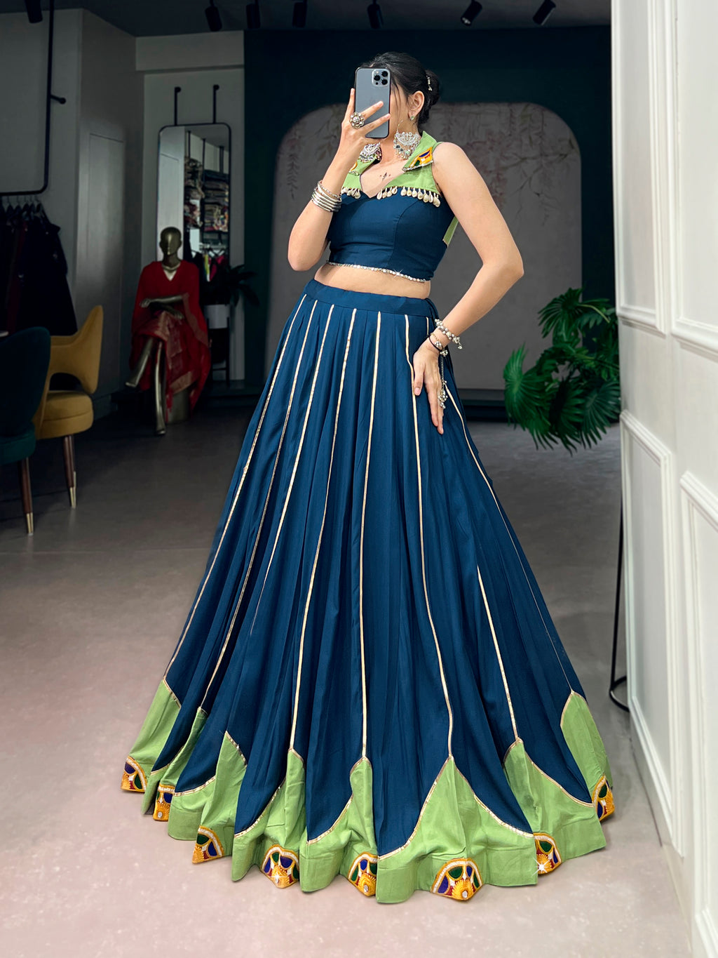 Rayon Gamthi Work Navratri Lehenga