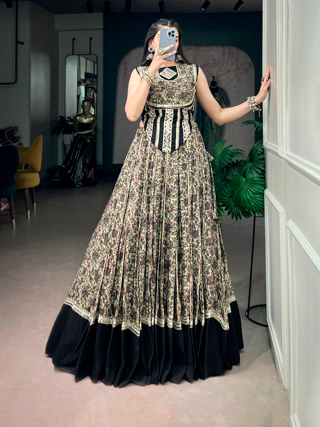 Viscose Chanderi Navratri Lehenga With Blouse