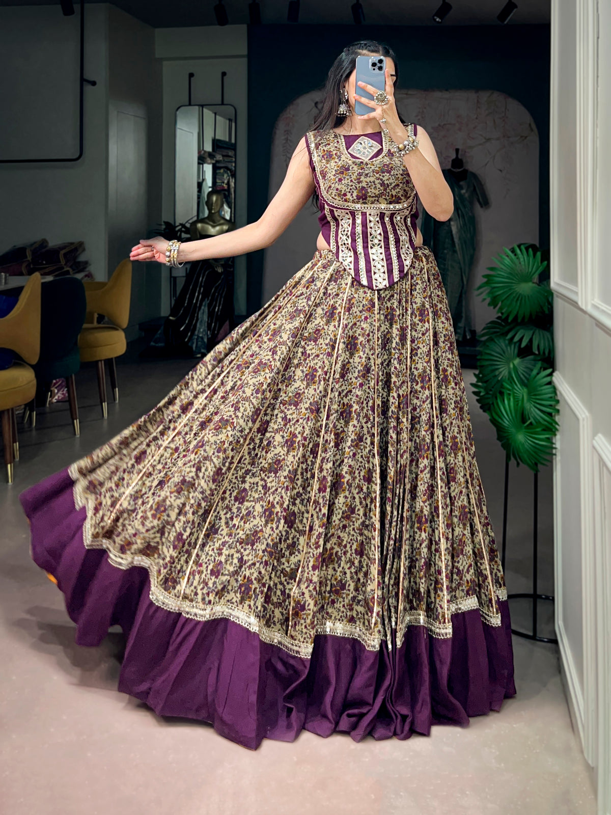 Viscose Chanderi Navratri Lehenga With Blouse