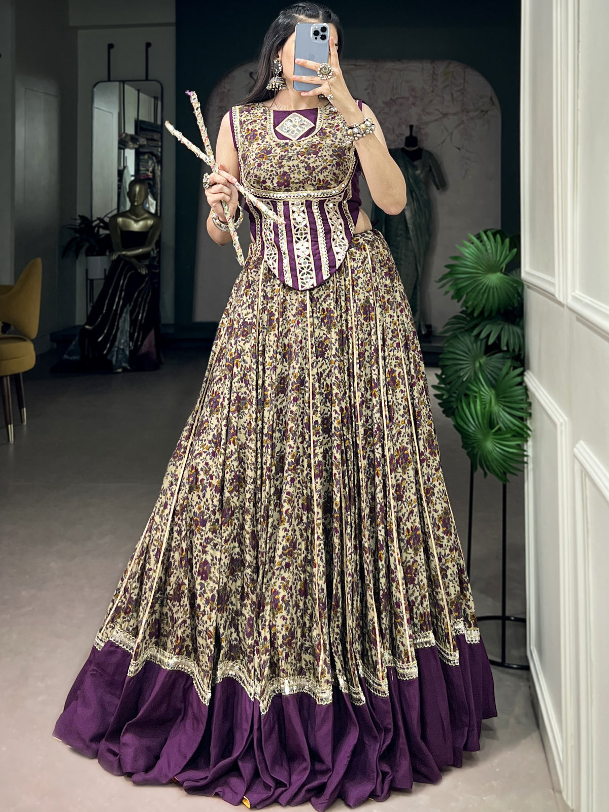 Viscose Chanderi Navratri Lehenga With Blouse