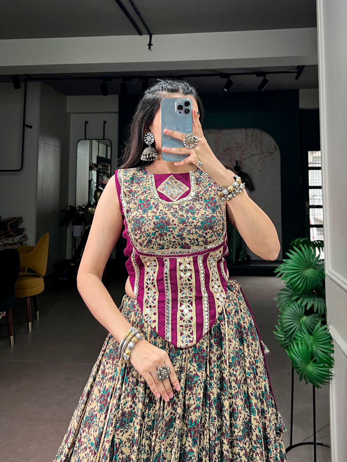 Viscose Chanderi Navratri Lehenga With Blouse