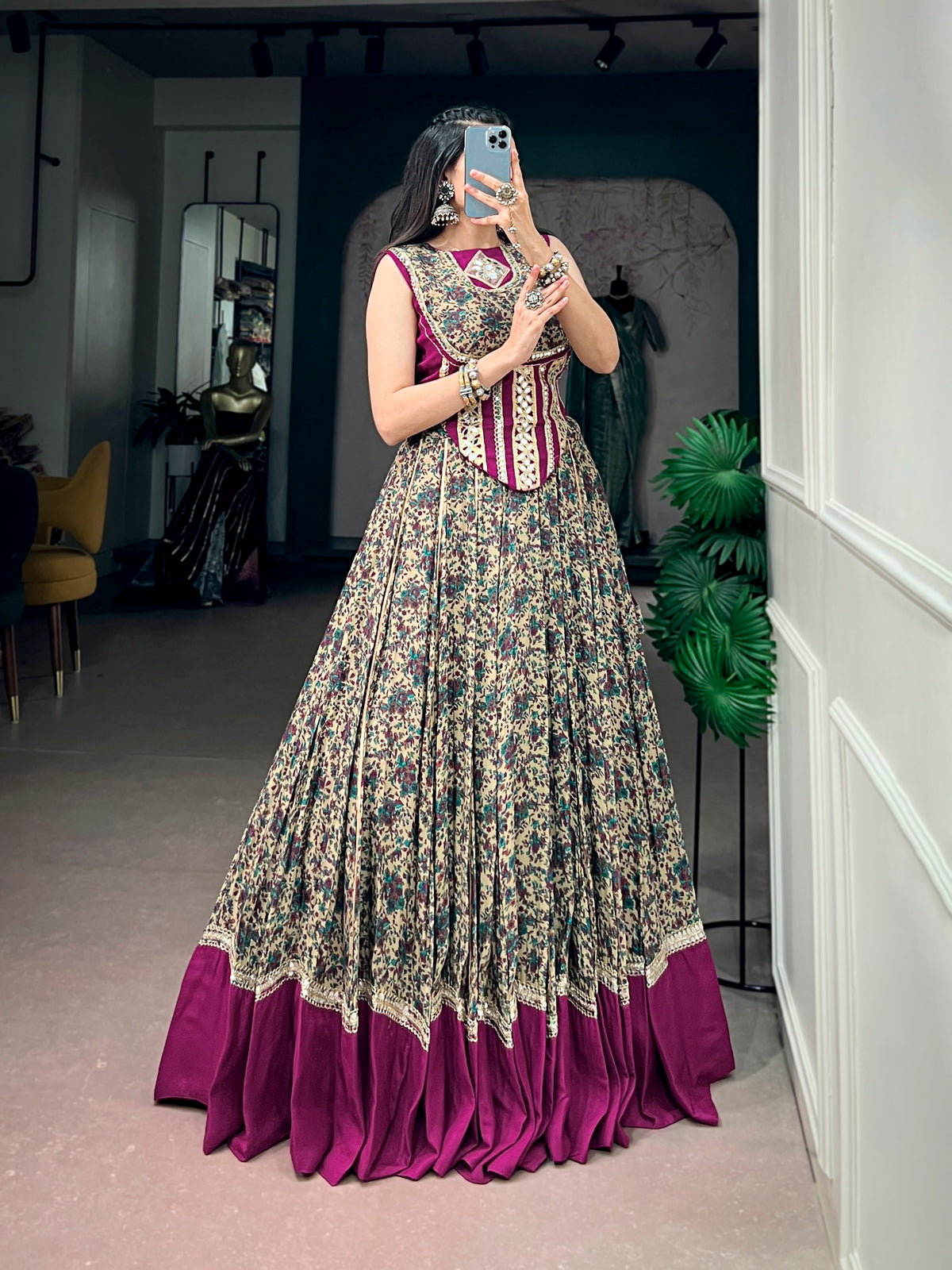 Viscose Chanderi Navratri Lehenga With Blouse