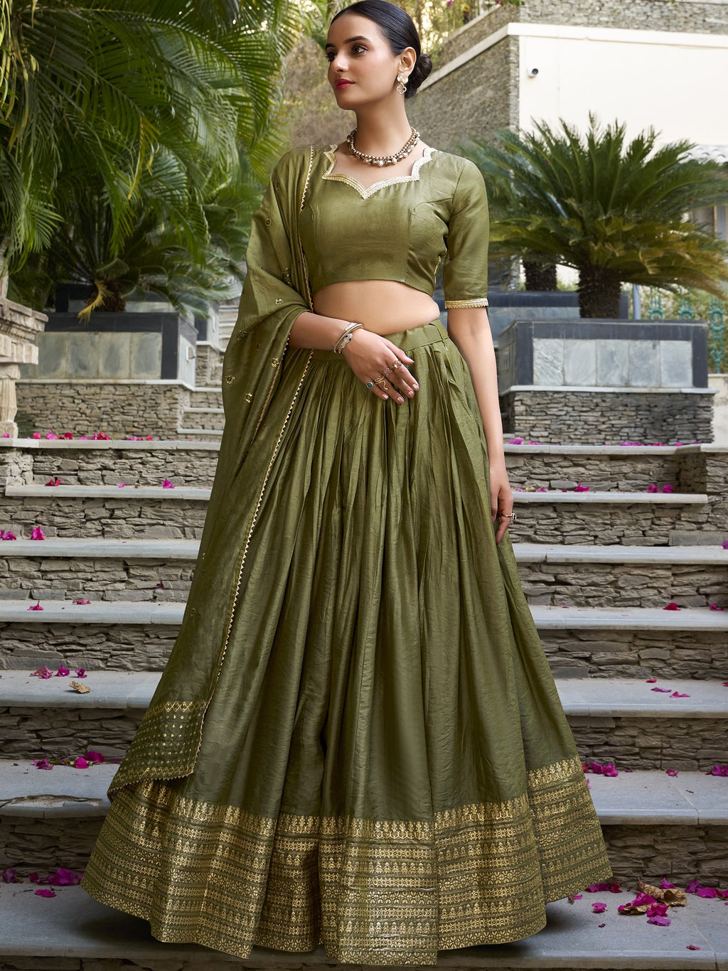 Pure Chanderi Zari Weaving Lehenga With Dupatta