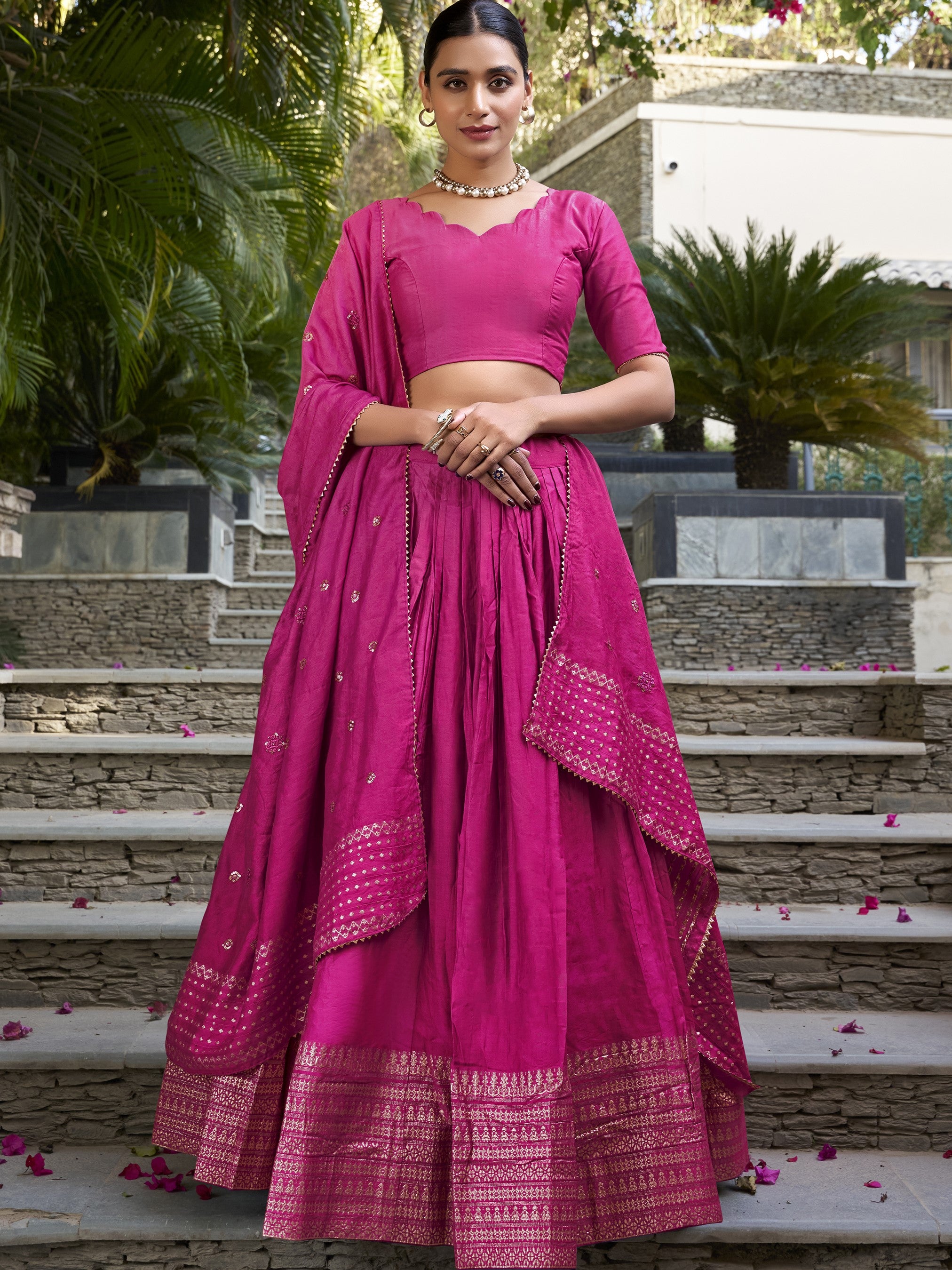 Pure Chanderi Zari Weaving Lehenga With Dupatta