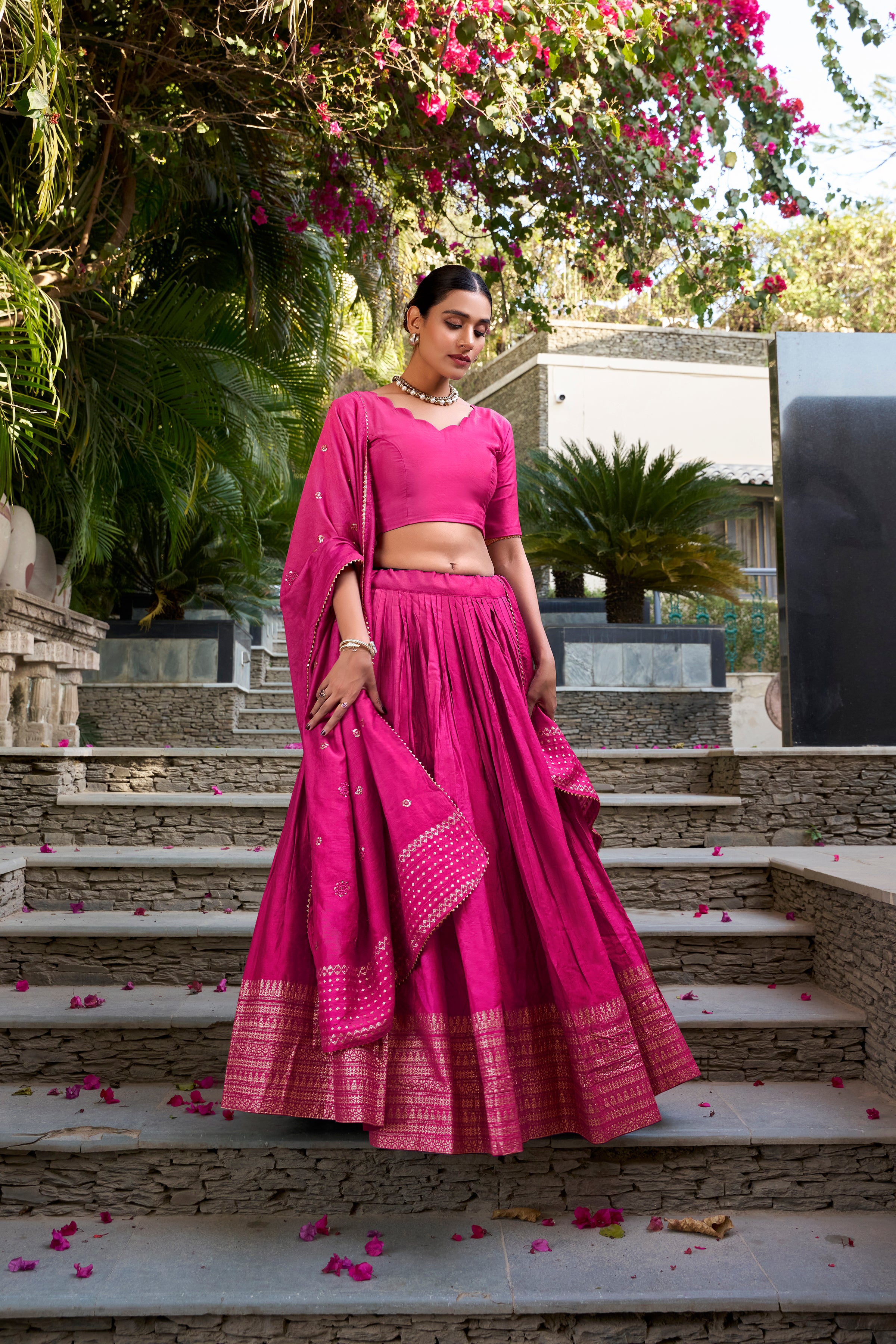 Pure Chanderi Zari Weaving Lehenga With Dupatta