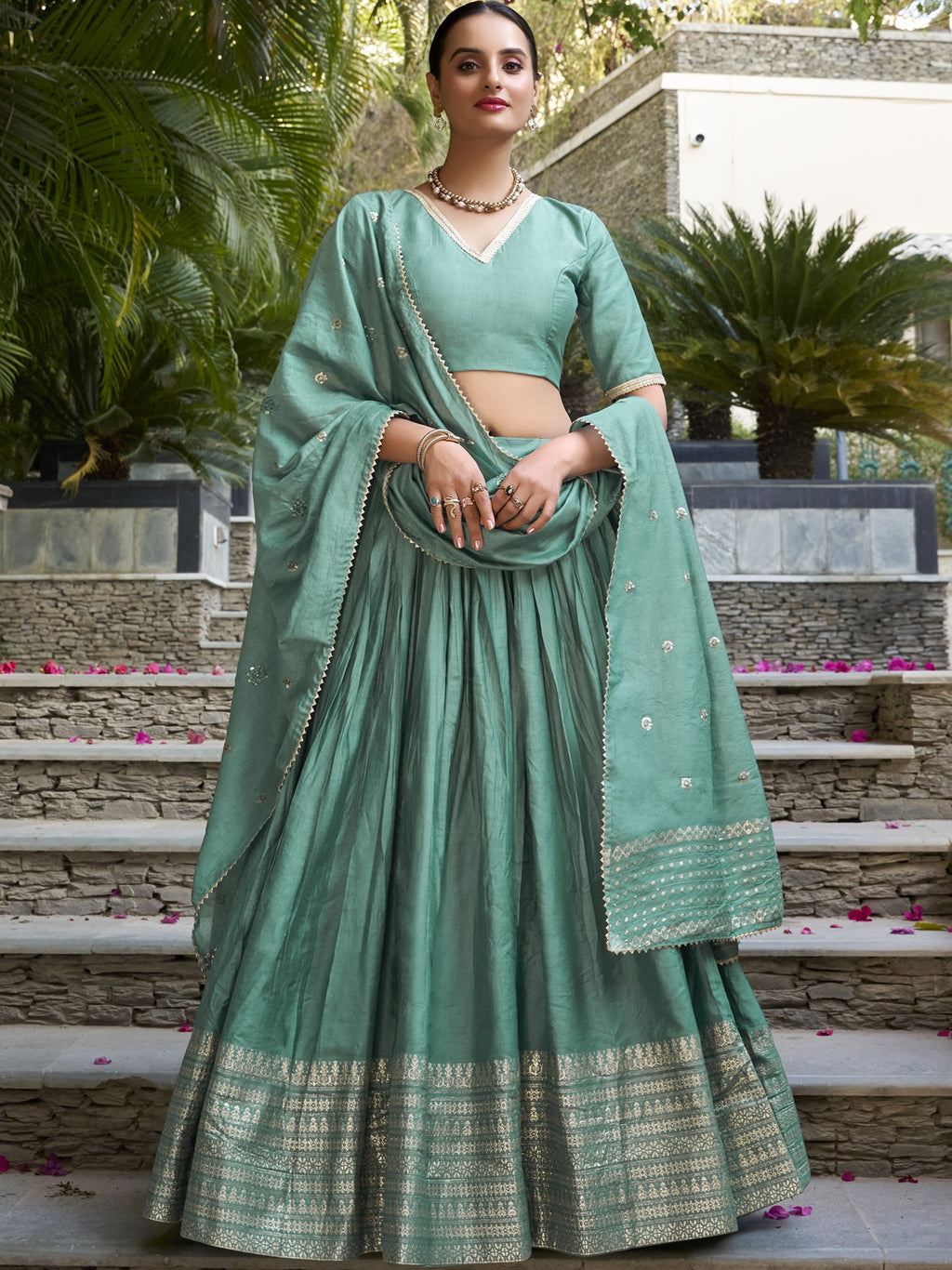Pure Chanderi Zari Weaving Lehenga With Dupatta