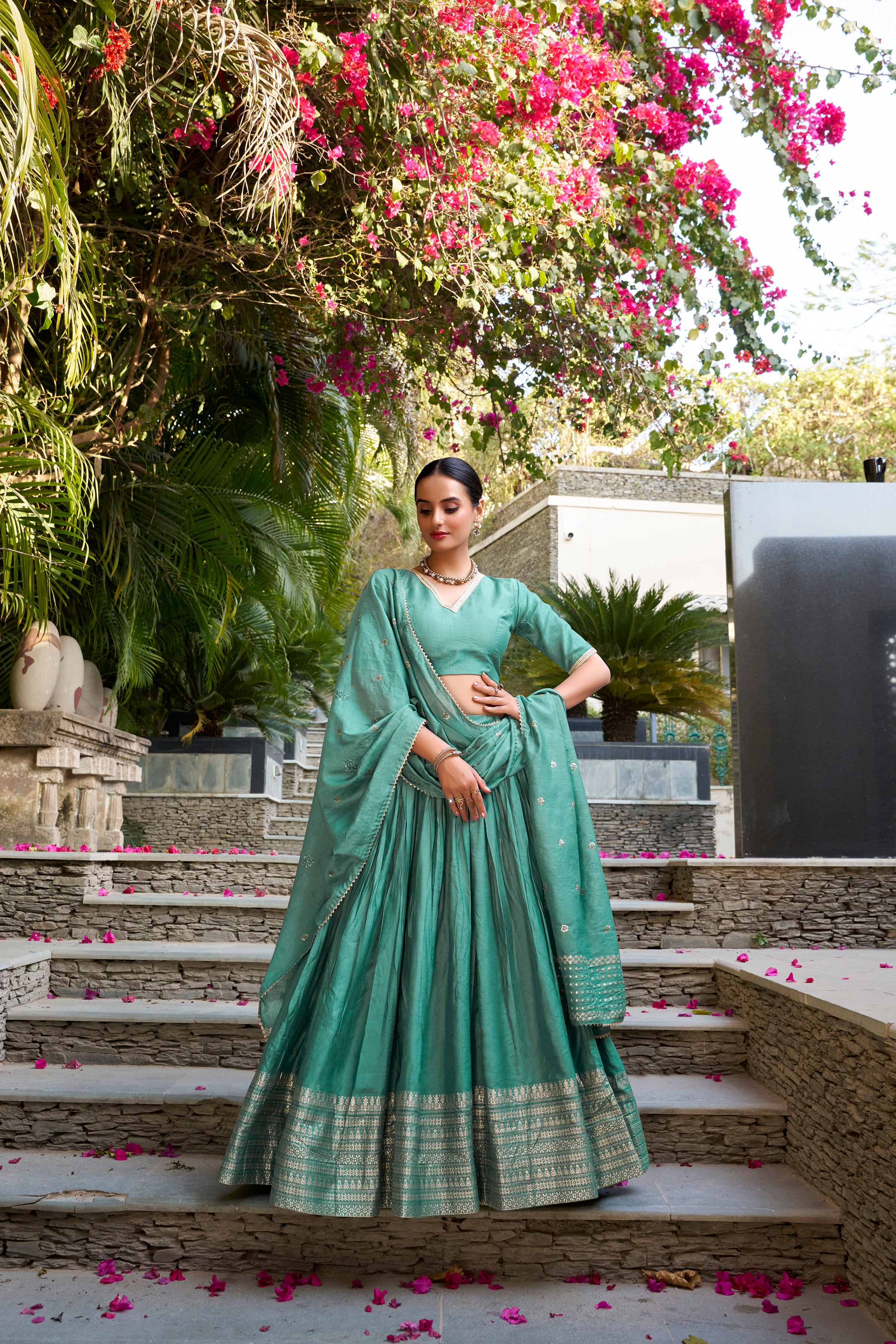 Pure Chanderi Zari Weaving Lehenga With Dupatta
