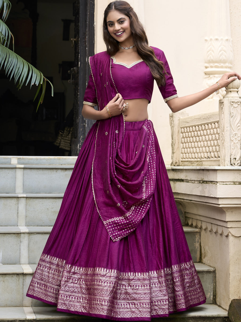 Pure Chanderi Zari Weaving Lehenga With Dupatta