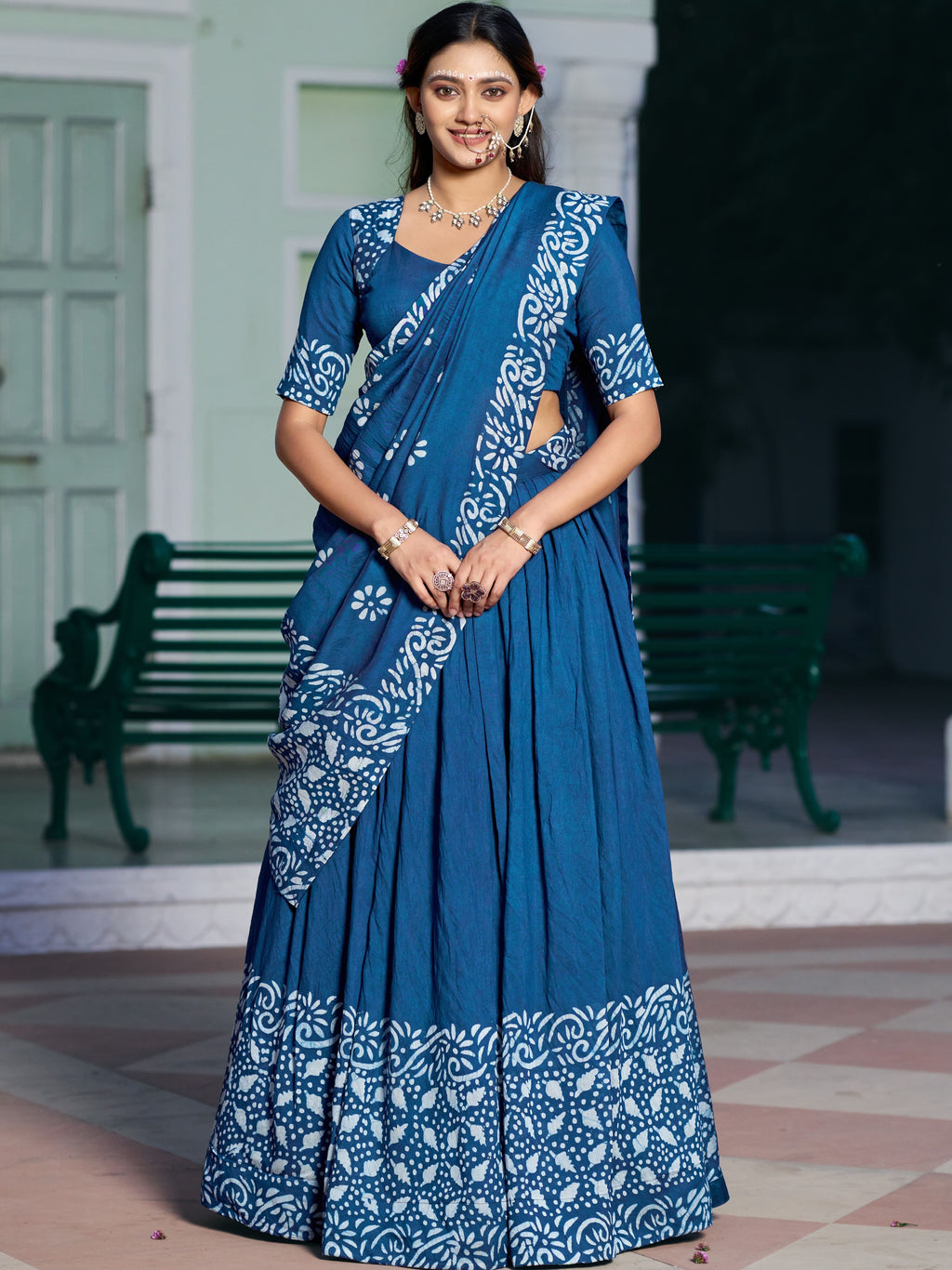 Cotton Chanderi Batik Printed Lehenga With Dupatta