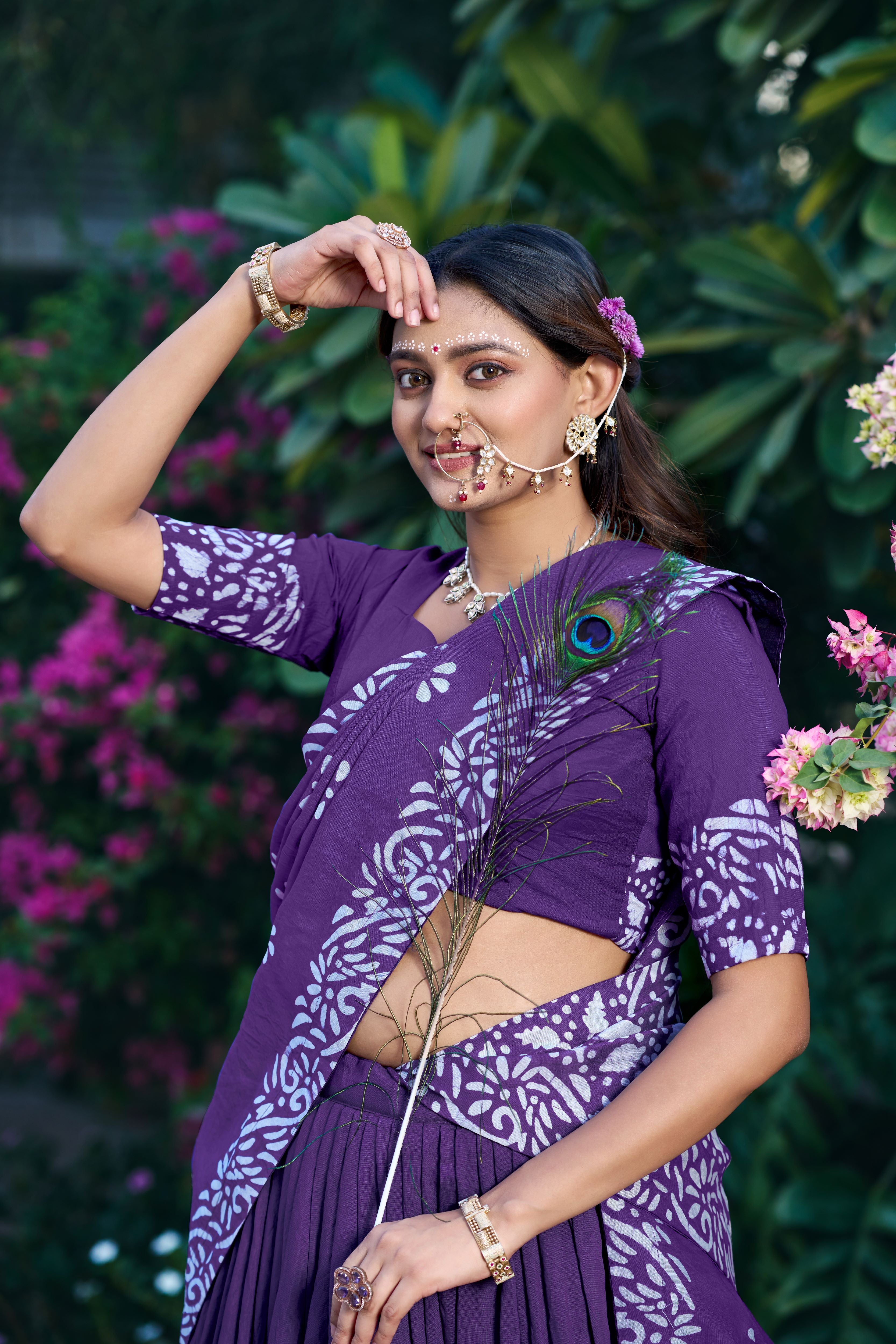 Cotton Chanderi Batik Printed Lehenga With Dupatta