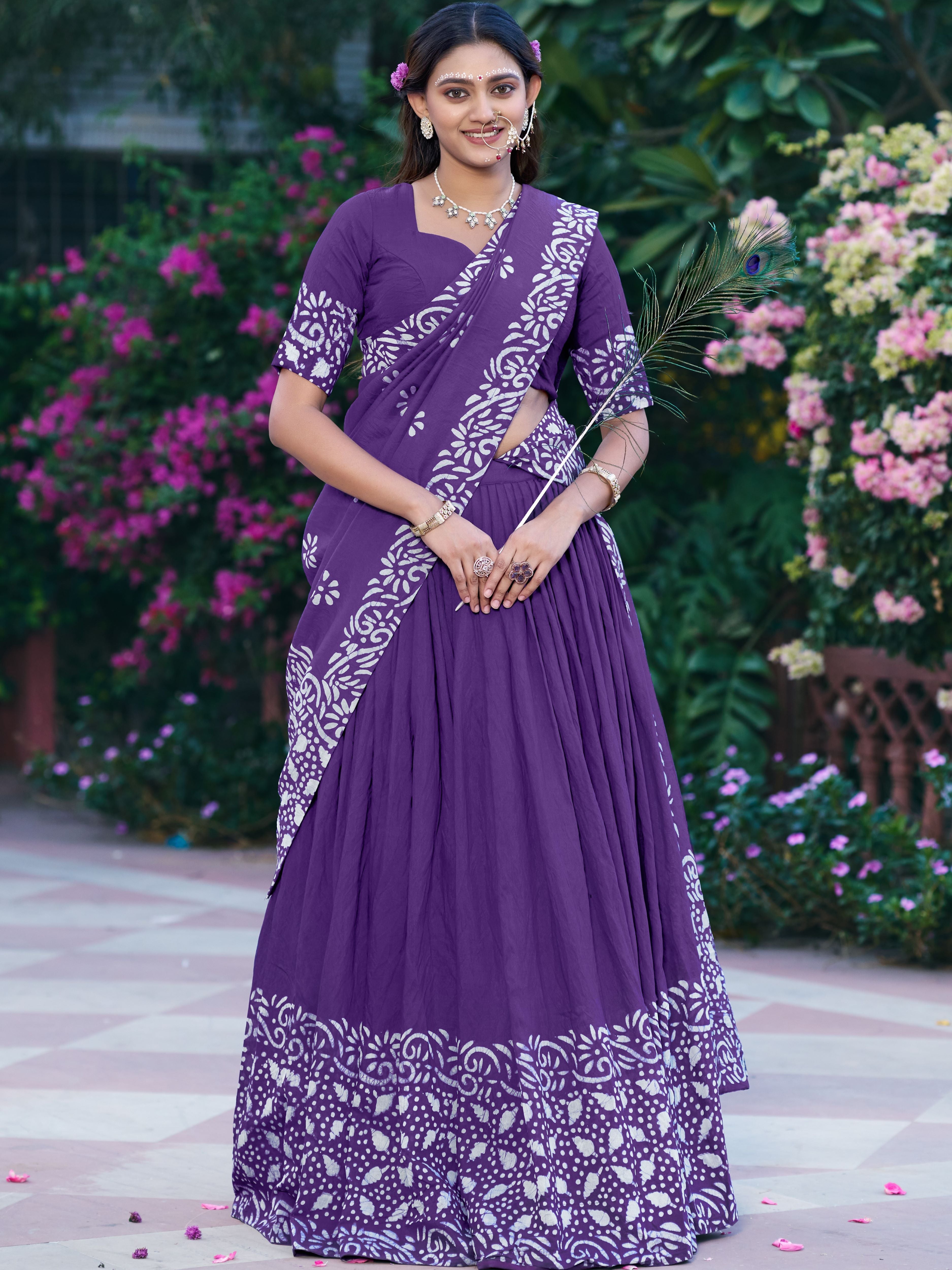 Cotton Chanderi Batik Printed Lehenga With Dupatta