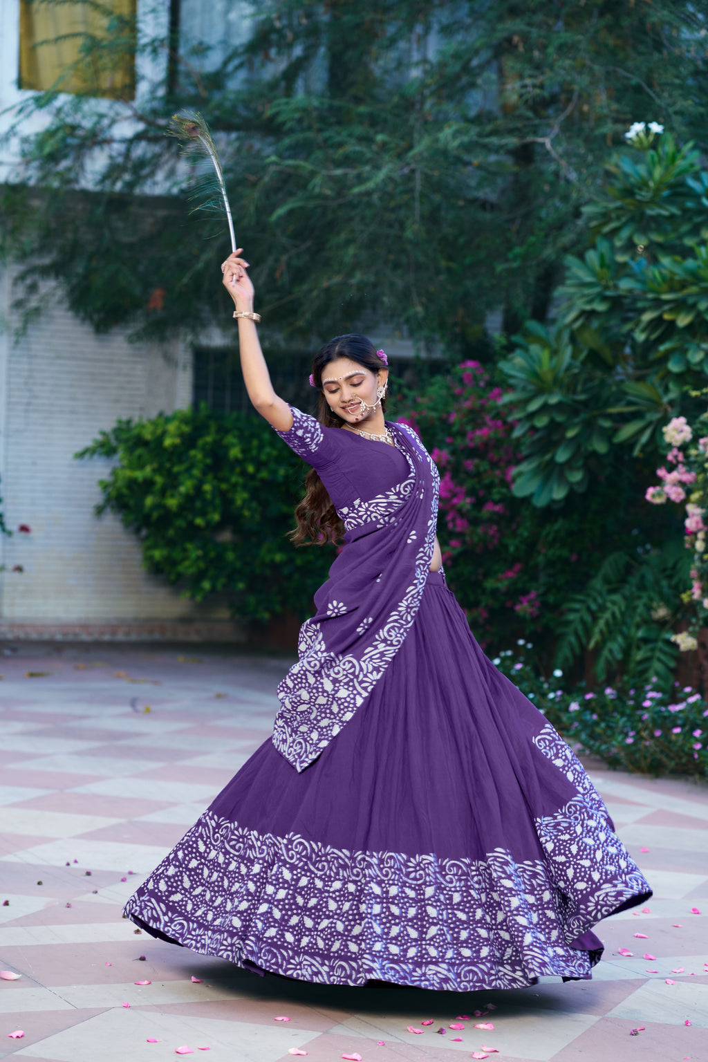 Cotton Chanderi Batik Printed Lehenga With Dupatta