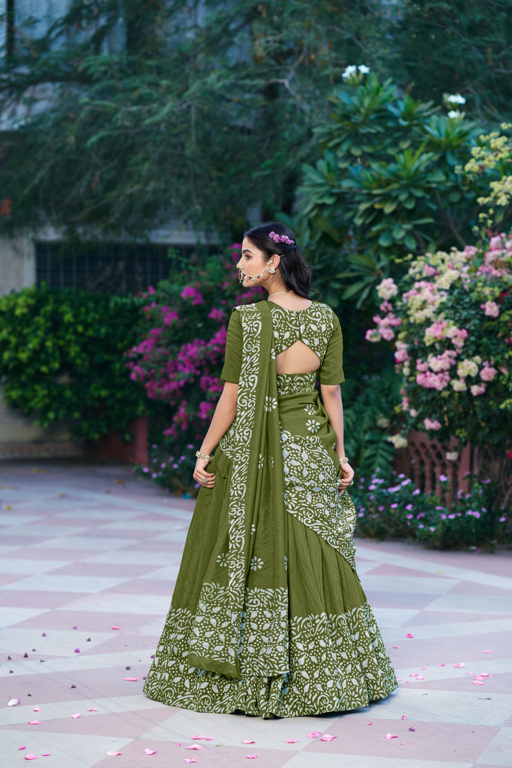 Cotton Chanderi Batik Printed Lehenga With Dupatta